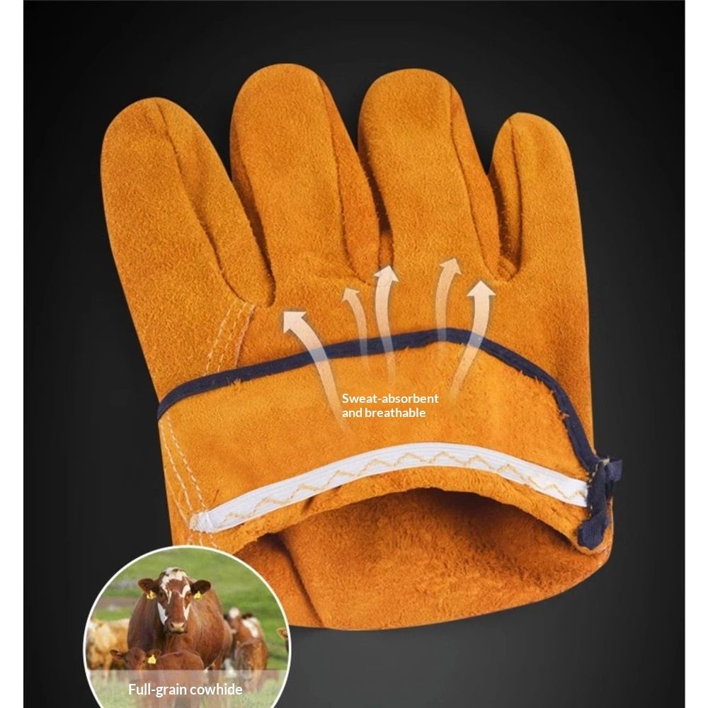 Welding Gloves Heat Insulation Protective Cowhide Leather Gloves for Welding Workwear Heat Resistant with Fleece Lining Short Cuff 1 Pair โ image 5