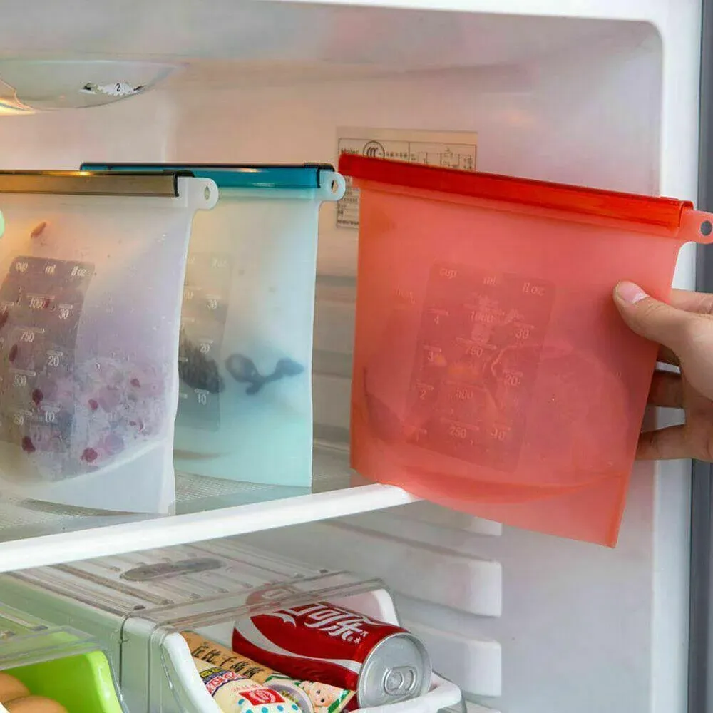 Reusable Silicone Food Storage Bags Leak proof Microwave Freezer Freshness Safe 500ml*1 - White 500ml*1 Unit โ image 4