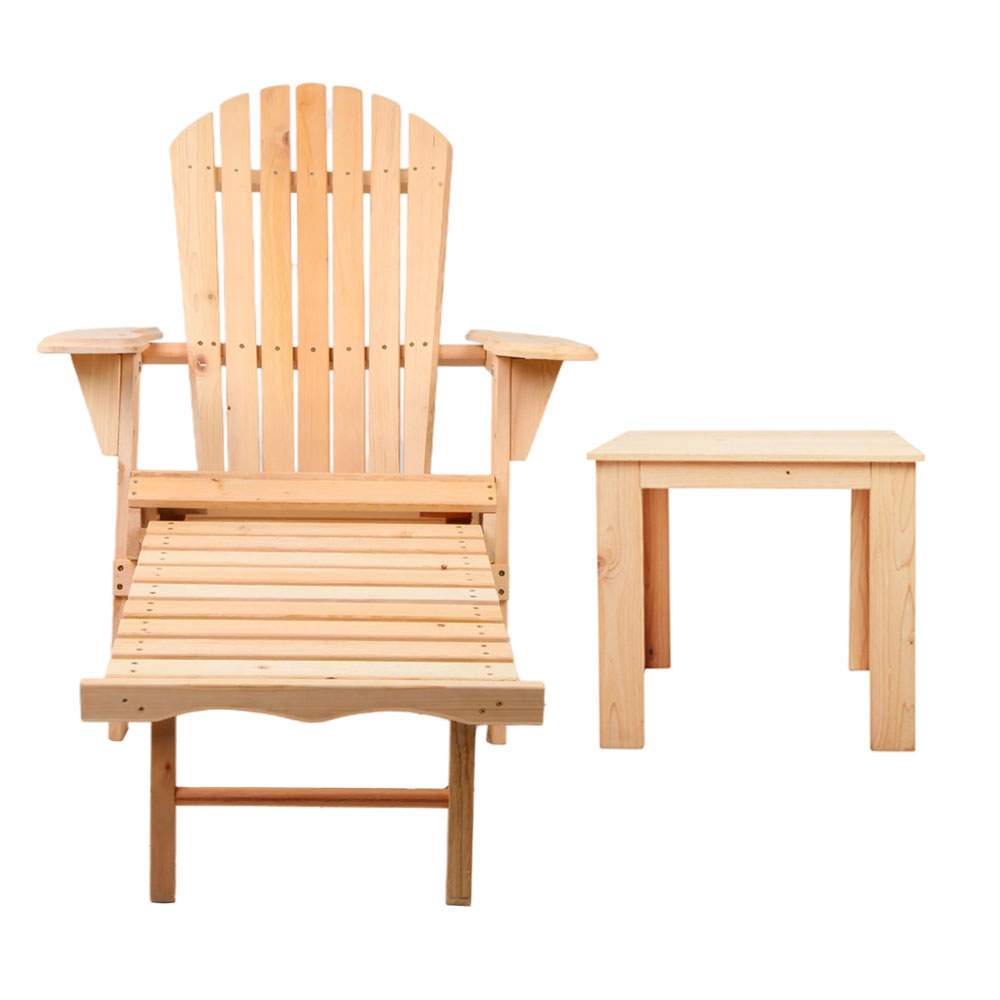Gardeon 3PC Adirondack Outdoor Table and Chairs? Wooden Sun Lounge Beach Patio Natural — image 3