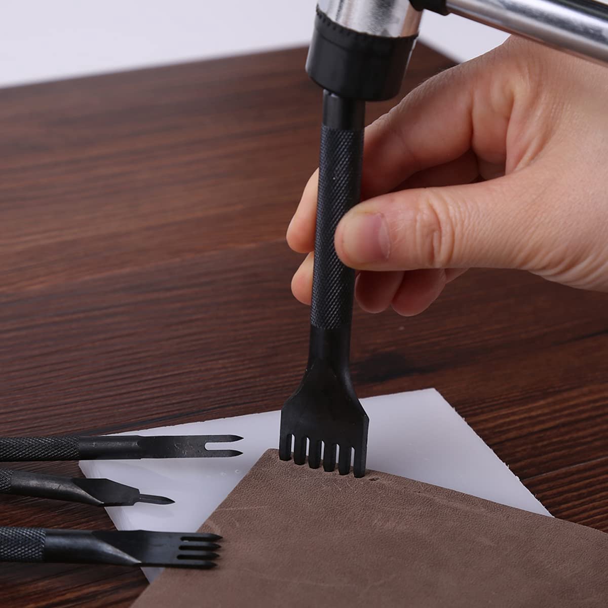 4 Pieces - Leather Punch - 4mm - 1/2/4/6 Claw - Black - Steel - Length 10cm - Hole Punch - Leather Needles - Leather Punching Tool - Non-Slip Handle โ image 3