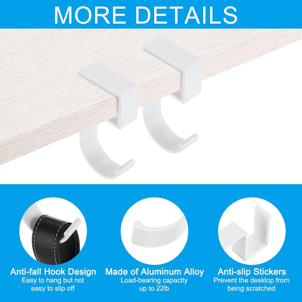 4 pieces - Hooks - Desk hooks - Backpack hooks - Storage accessories - No drilling required - Suitable for desks, bedrooms, study rooms, and living rooms — image 3