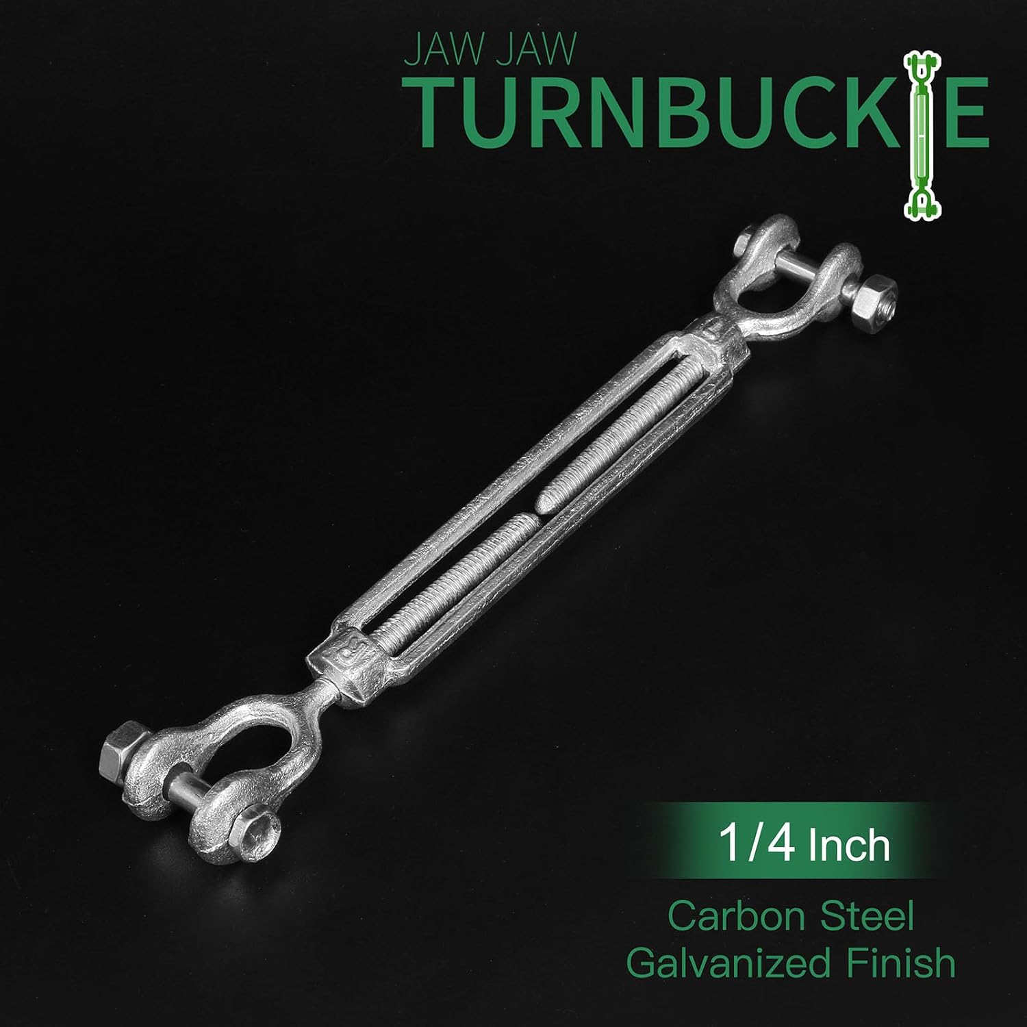 1/4" Jaw Turnbuckle Galvanized Jaw and Jaw Turnbuckle, Jaw Closed Body Marine Turnbuckle Jaw, 2000lbs Working Load Limit, Durable for Wire Rope Cable (1/4" x — image 3