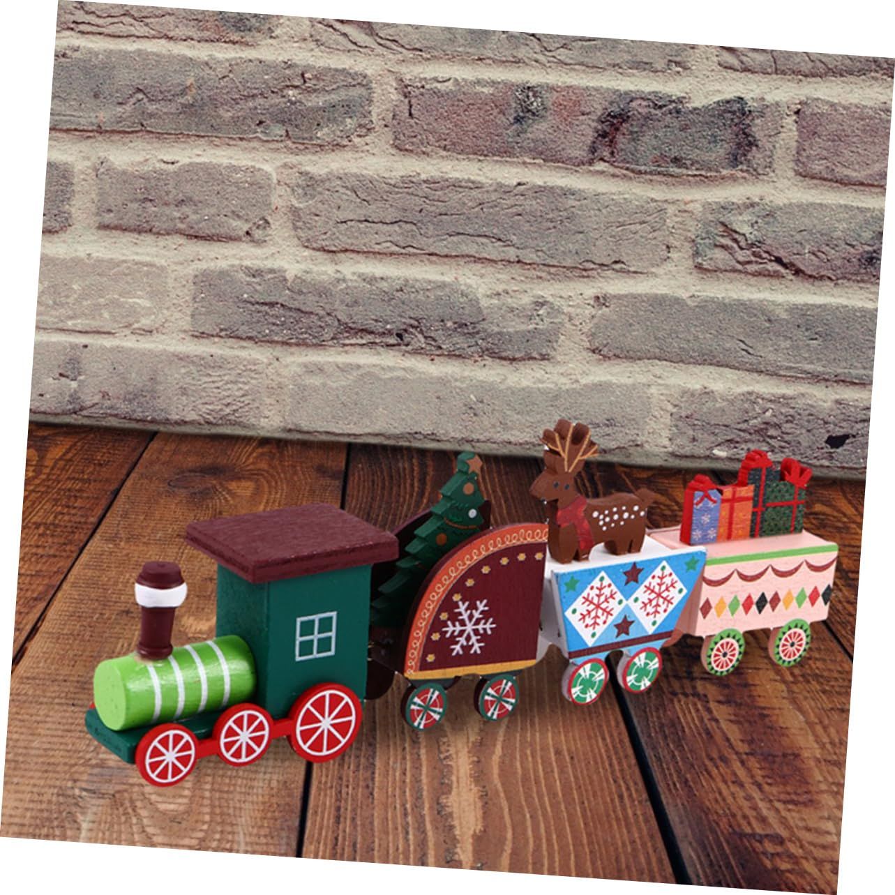 Wooden Christmas Train Statue Ornament Christmas Decoration for Home Santa Claus Gift Figurines Crafts Table Decor — image 2