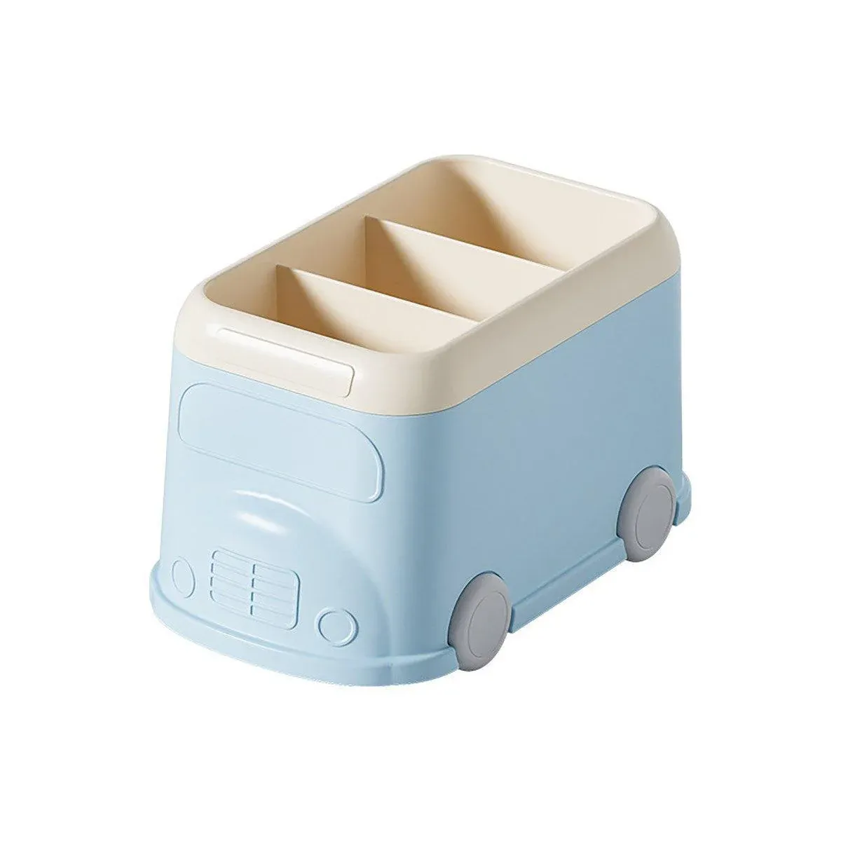 Cartoon Desktop Pen Holder Multi-Compartment Stationery Organizer Storage Box - Blue