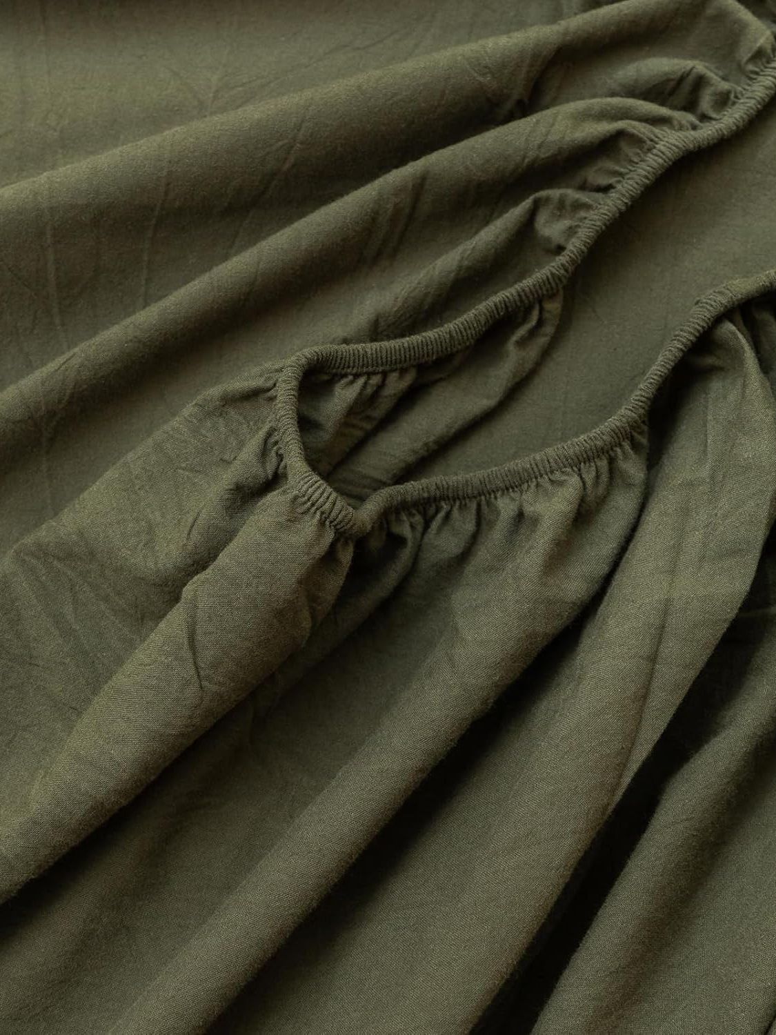 100% Cotton Fitted Sheet - Super Soft 40cm Deep Pocket Bottom Sheets - White Elastic Sheet(Queen,Olive green) — image 3