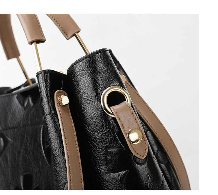 Dark Brown Elegant Embossed PU Leather Tote Bag for Women - Large Capacity Handbag with Inner Pouch — image 5