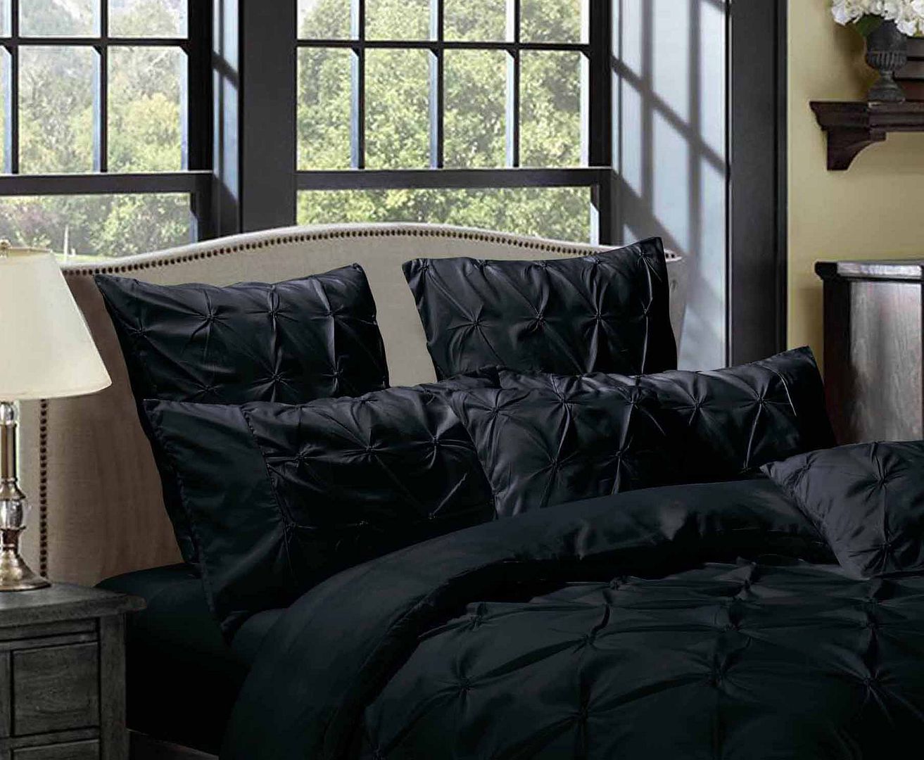 Diamond Pintuck Premium Ultra Soft European Pillowcases 2-Pack - Black โ image 2