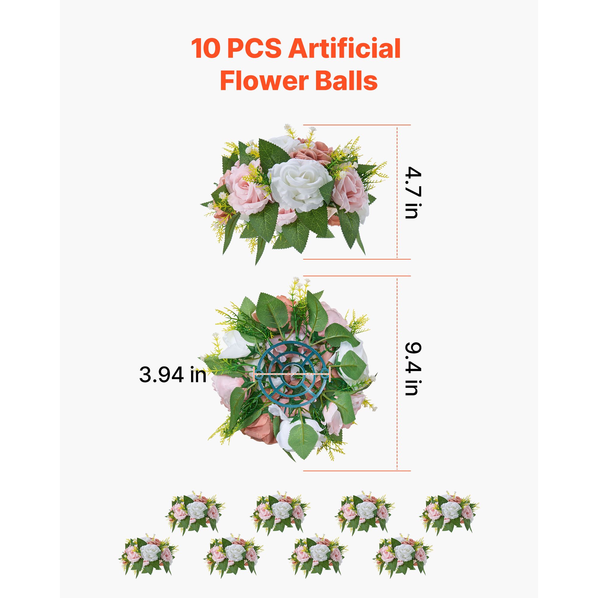 Flower Ball Arrangement Bouquet 10PCS, 240 mm Diameter Artificial Flower Balls Wedding Table Centerpieces, Faux Rose Arrangements for Wedding Centerpiece Home — image 3