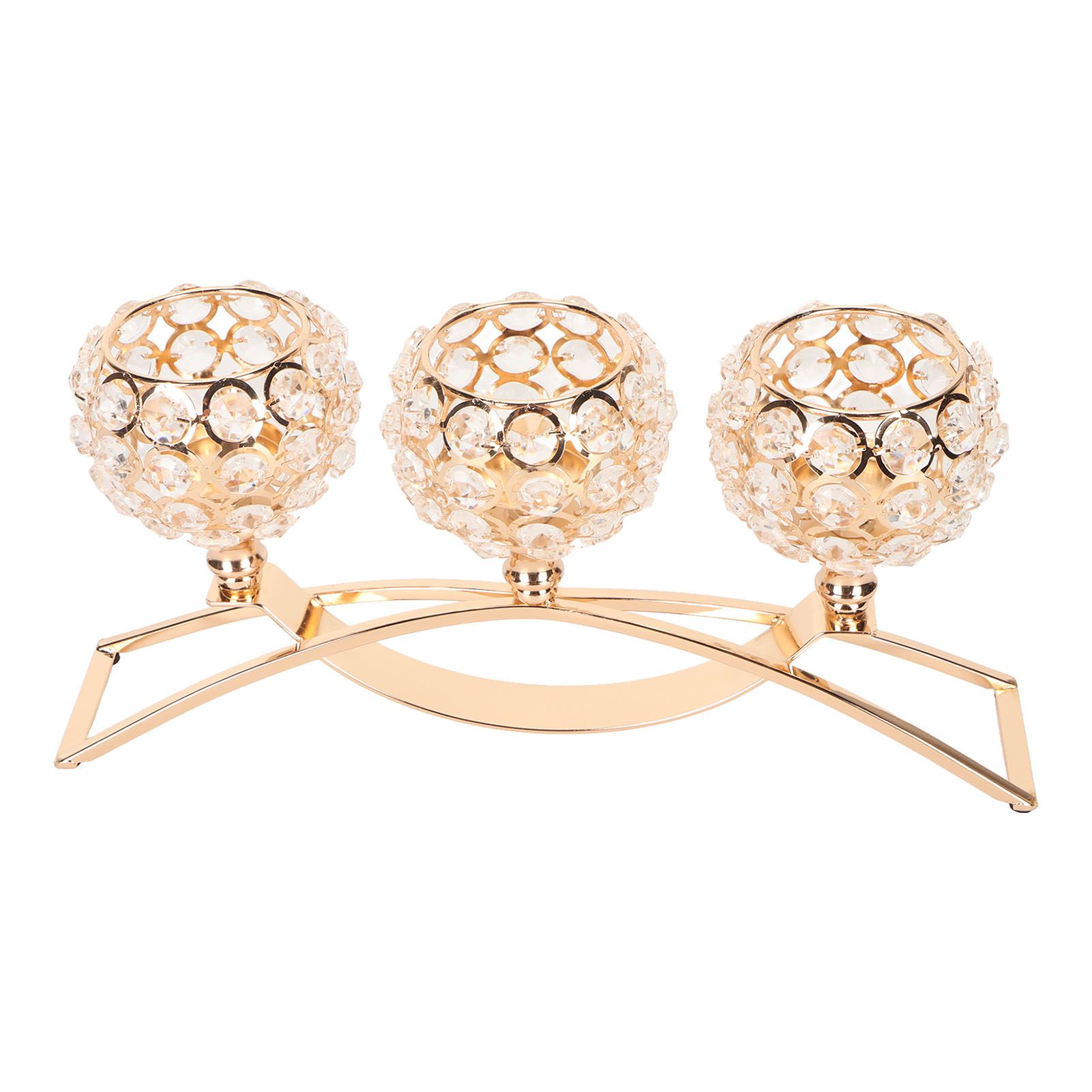 Crystal Candle Holder 3 Heads Windproof European Style Stable Durable Gold Candle Holder for Wedding Party New Year