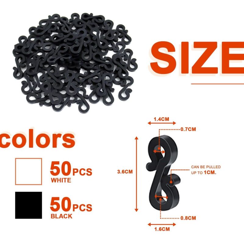 100 pcs Mini Black White Plastic Gutter Hooks With Shape Clip Outdoor Light Hooks For Wedding Christmas Halloween โ image 2