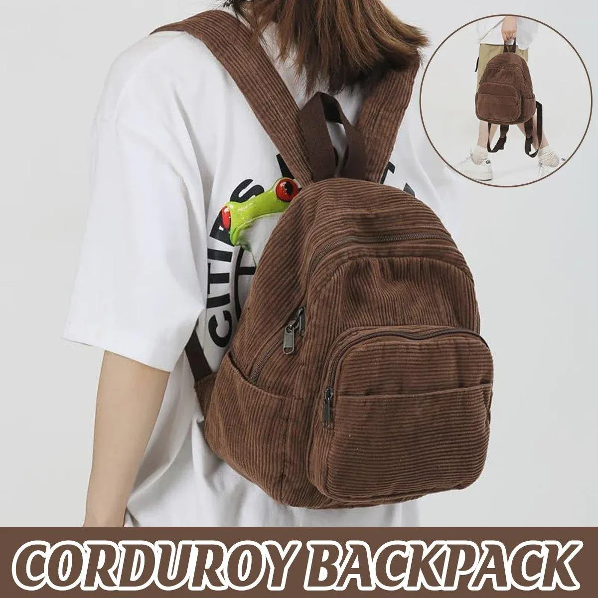 Schoolbag Corduroy Shoulder Bag Simple Mini Backpack for Daily Casual Use