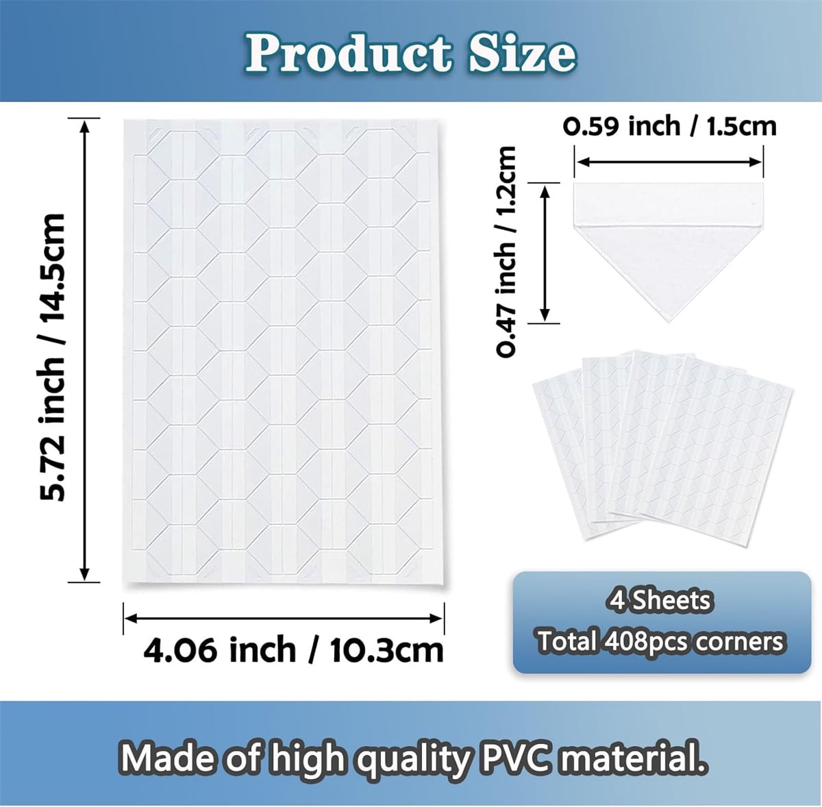 408 Pcs Clear Photo Corners Stickers Self-Adhesive Photo Corners Lens Photo Corner Sticker for DIY Scrapbooking, Memory Books Journal and Picture Album (Clear — image 2