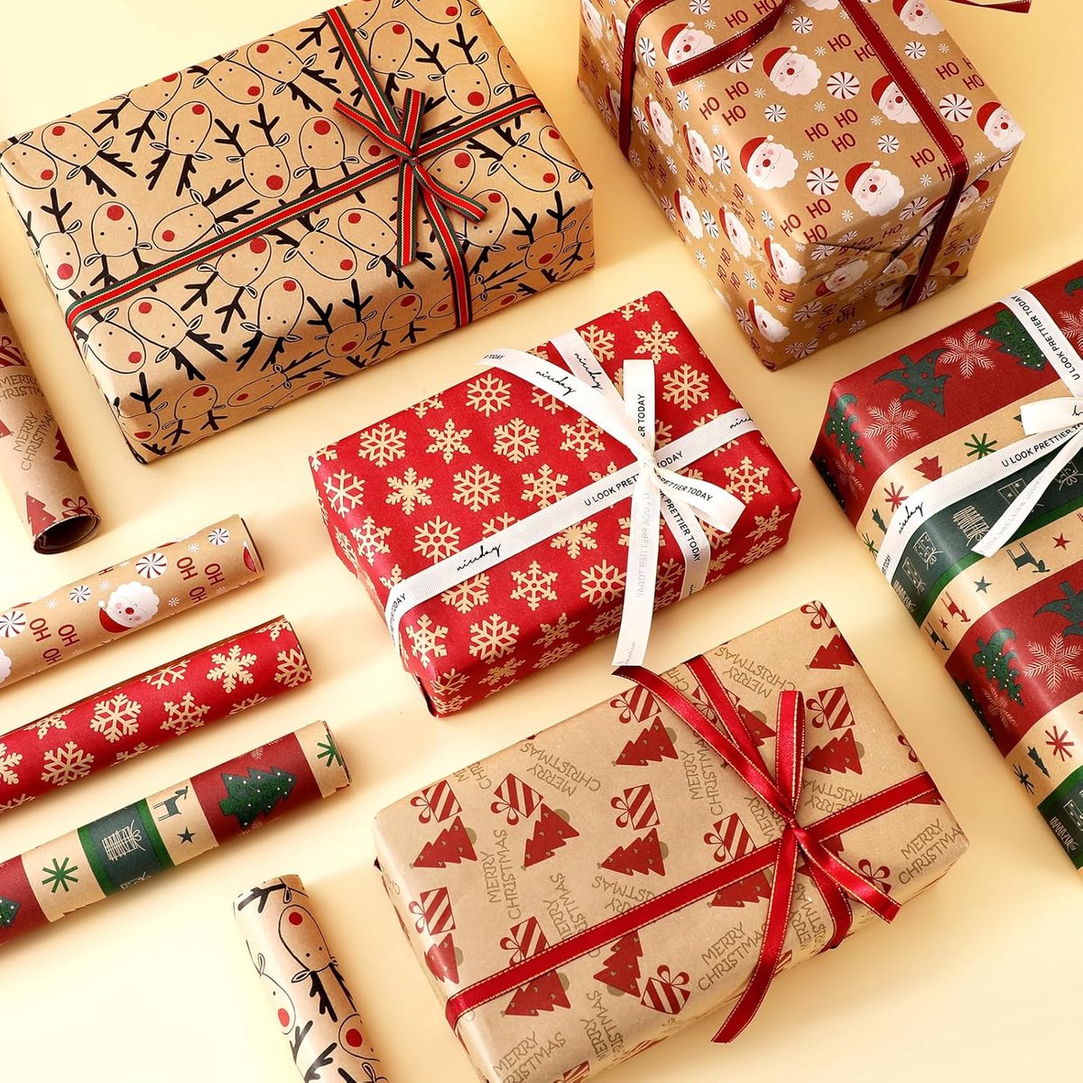 5 Roll Christmas Wrapping Paper - Christmas Wrapping Paper Rolls - Christmas Paper Wrapping Paper For Christmas - 17 inch x 50 Feet Mini Kraft Sheet Set — image 5
