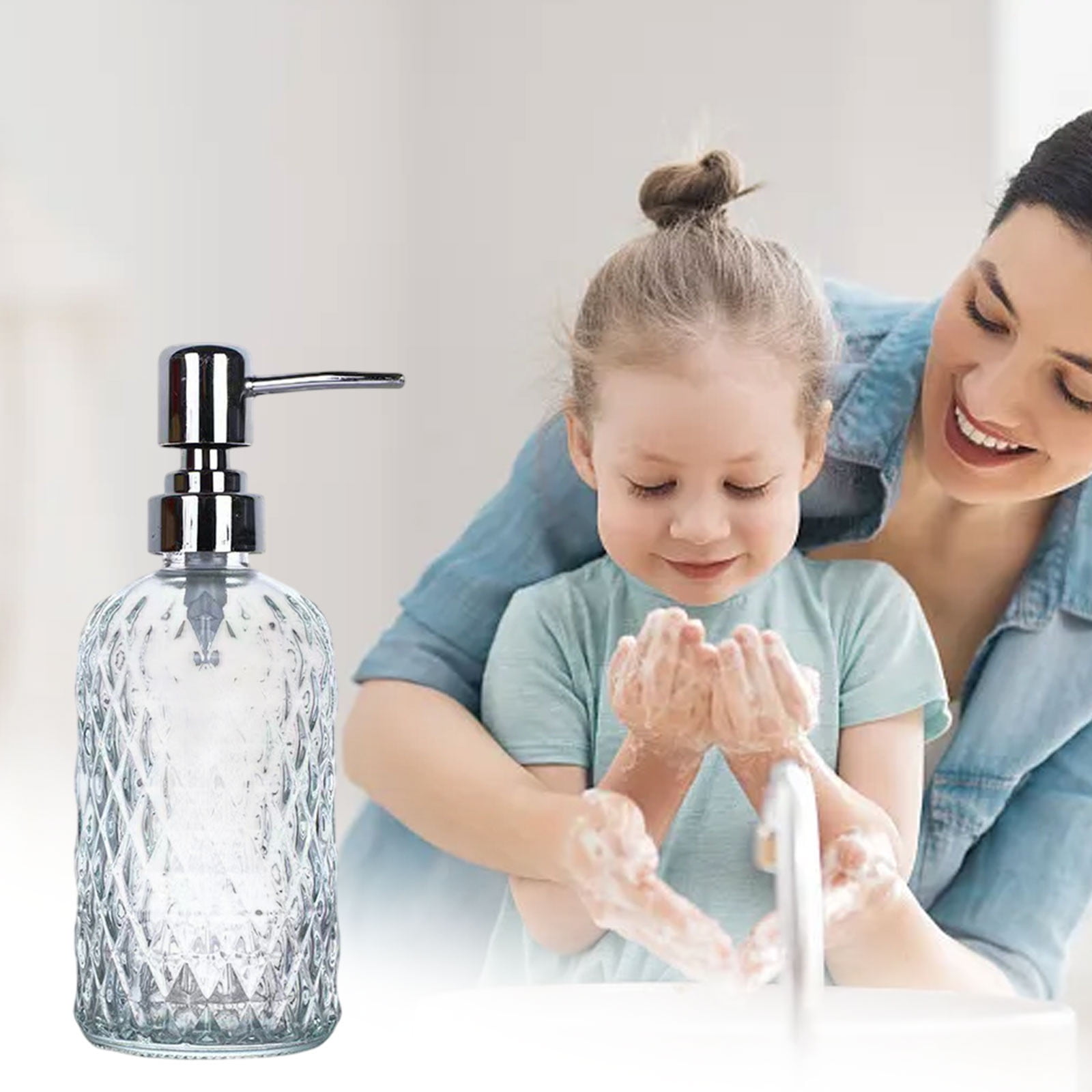 Glass Soap Dispenser 15 Oz for Bathroom Kitchen, Hand Soap/Lotion Dispenser with Plastic Pump White โ image 6