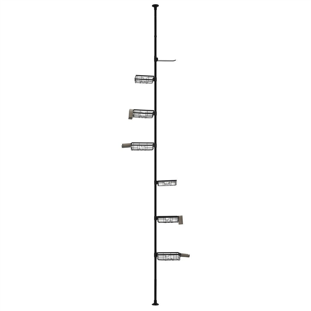 Artiss Tension Pole Shower Caddy Steel Corner Bathroom Shelf Black โ image 3