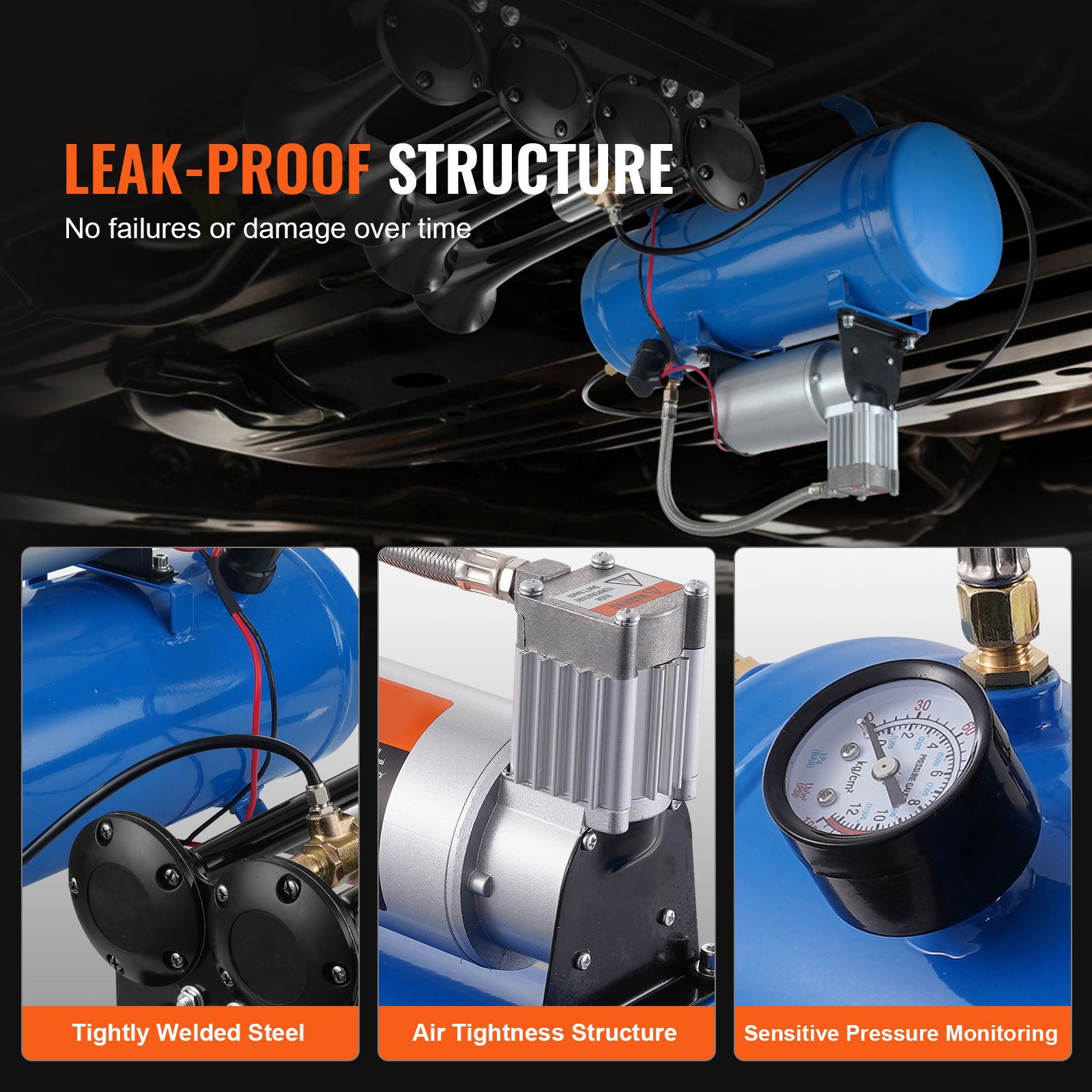 12V Air Compressor with Tank 1.6 Gallon/6 L, Train Horn Air Compressor, 120 psi Working Pressure Onboard Air Compressor System for Train Air Horns, Inflating — image 6
