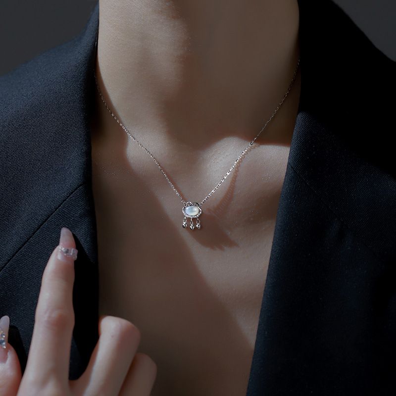 White Safety Lock Necklace Women'S Light Luxury Niche Design Sense Auspicious Clouds Longevity Lock Chain Gifts — image 5