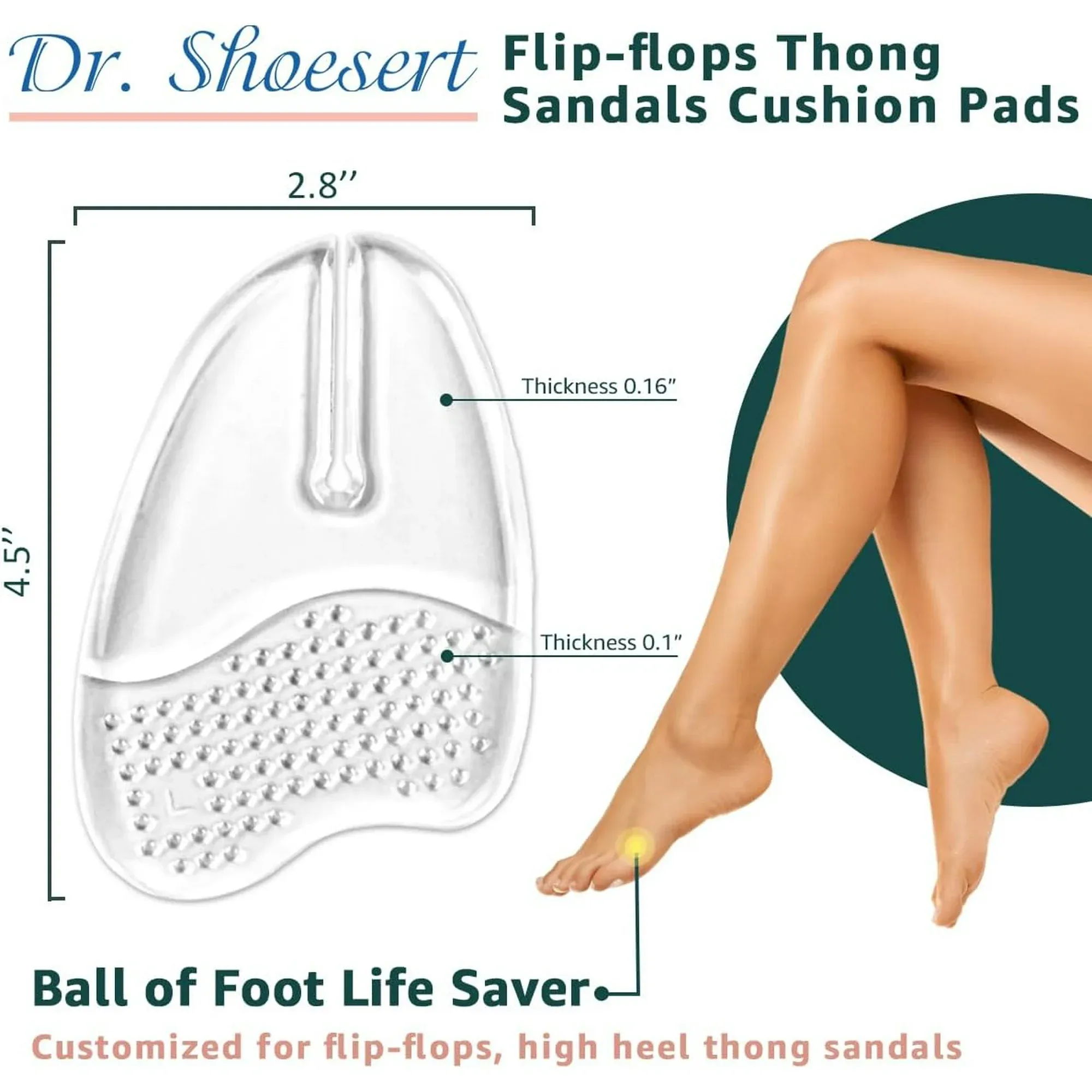 3 Pairs Gel Metatarsal Pads for Flip Flops, Washable Ball of Foot Cushions for Thong Sandals โ image 2
