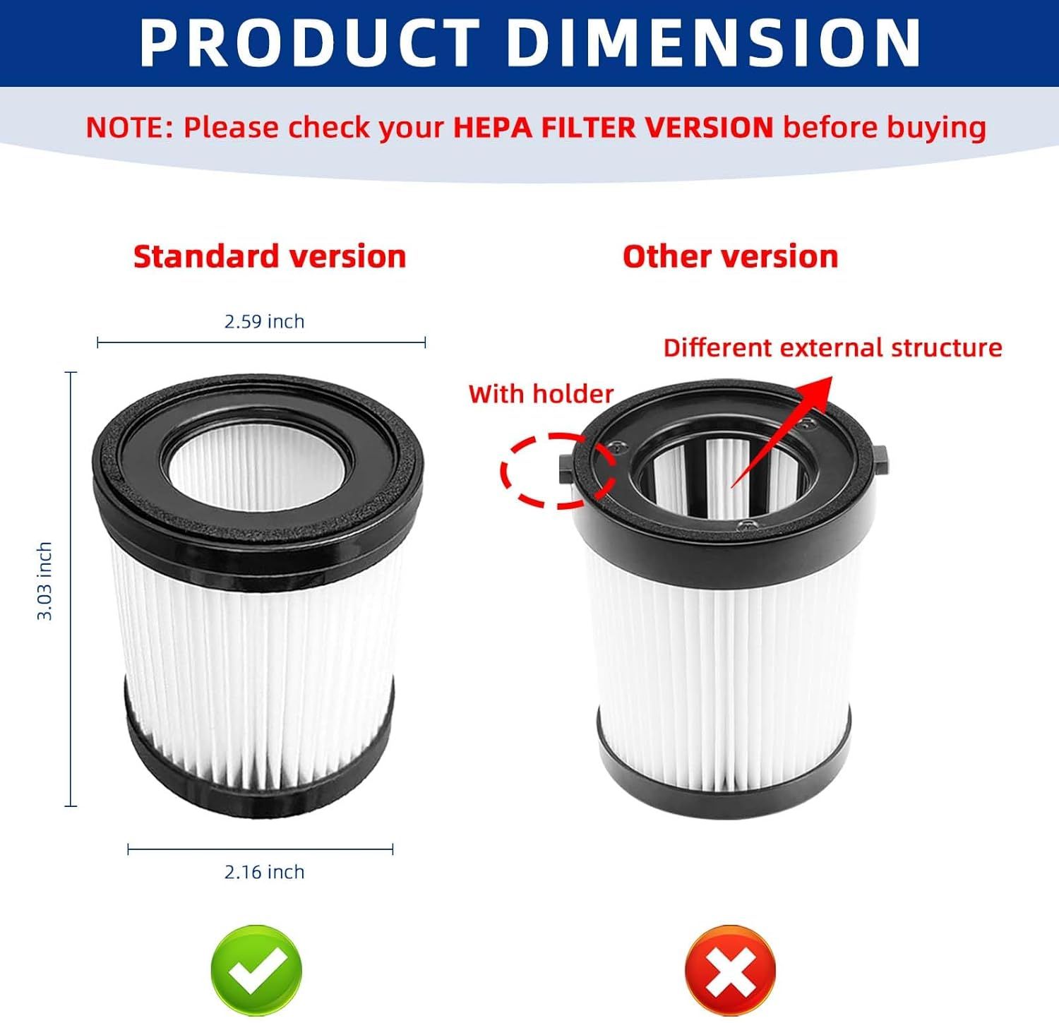 Vacuum Filter Replacement Compatible with Fabuletta FSV001/FSV101,Girnoor G160/G165, Lubluelu 202, Oraimo OSV-102, VacLife VL732 Stick Vacuum Cleaners - 4 Pack — image 2