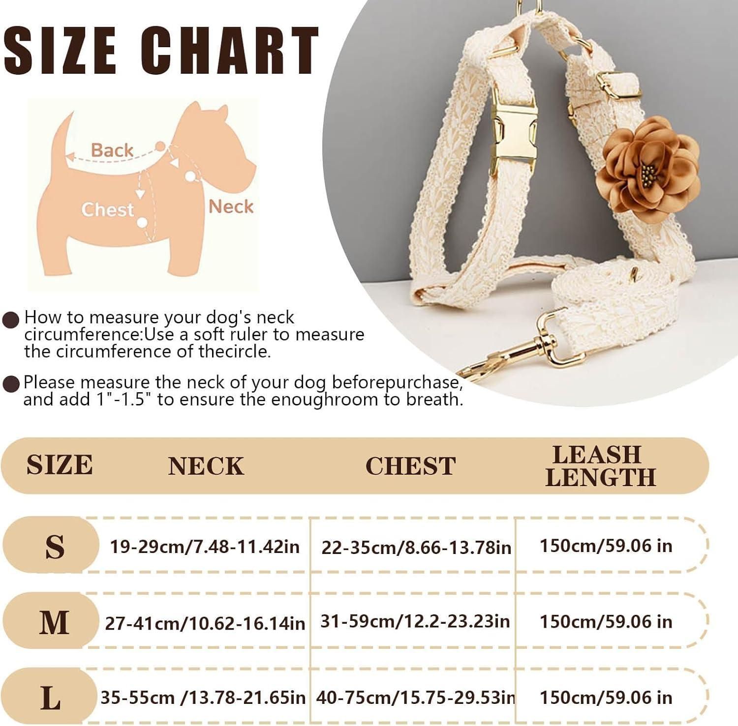 Pet Harness Leash Set Lace Embroidered Escape Resistant Adjustable White S — image 3