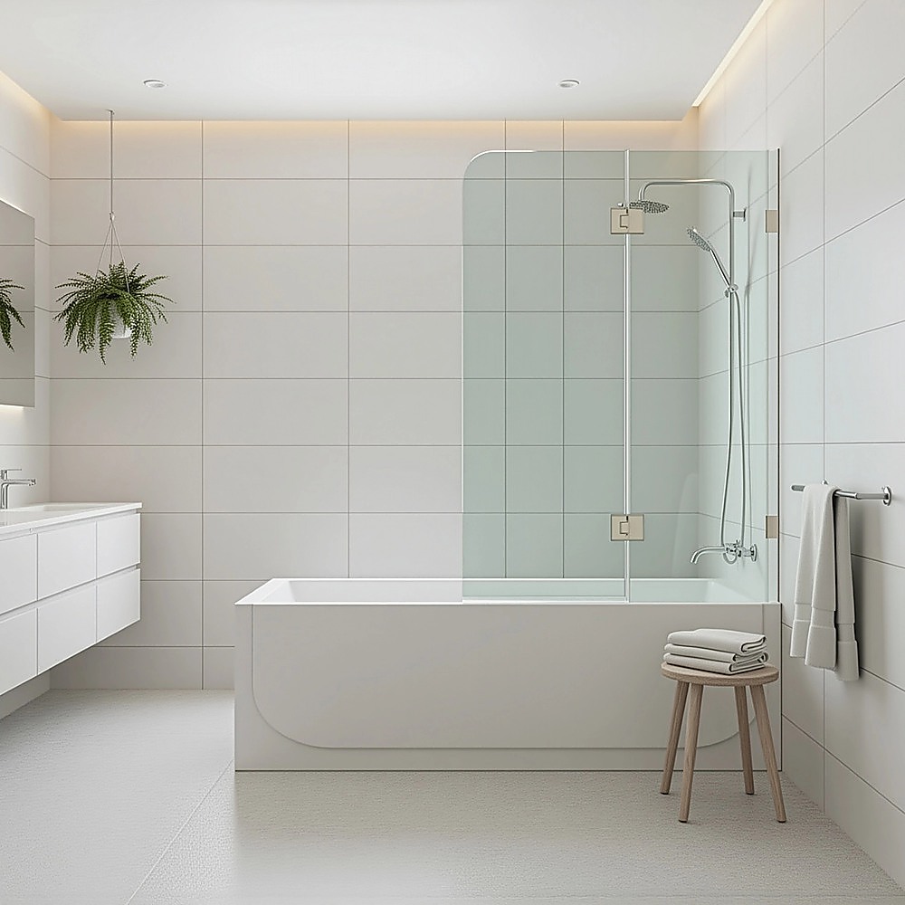 90cm Frameless Glass Bath Screen โ Stainless Steel U-Brackets in Gold