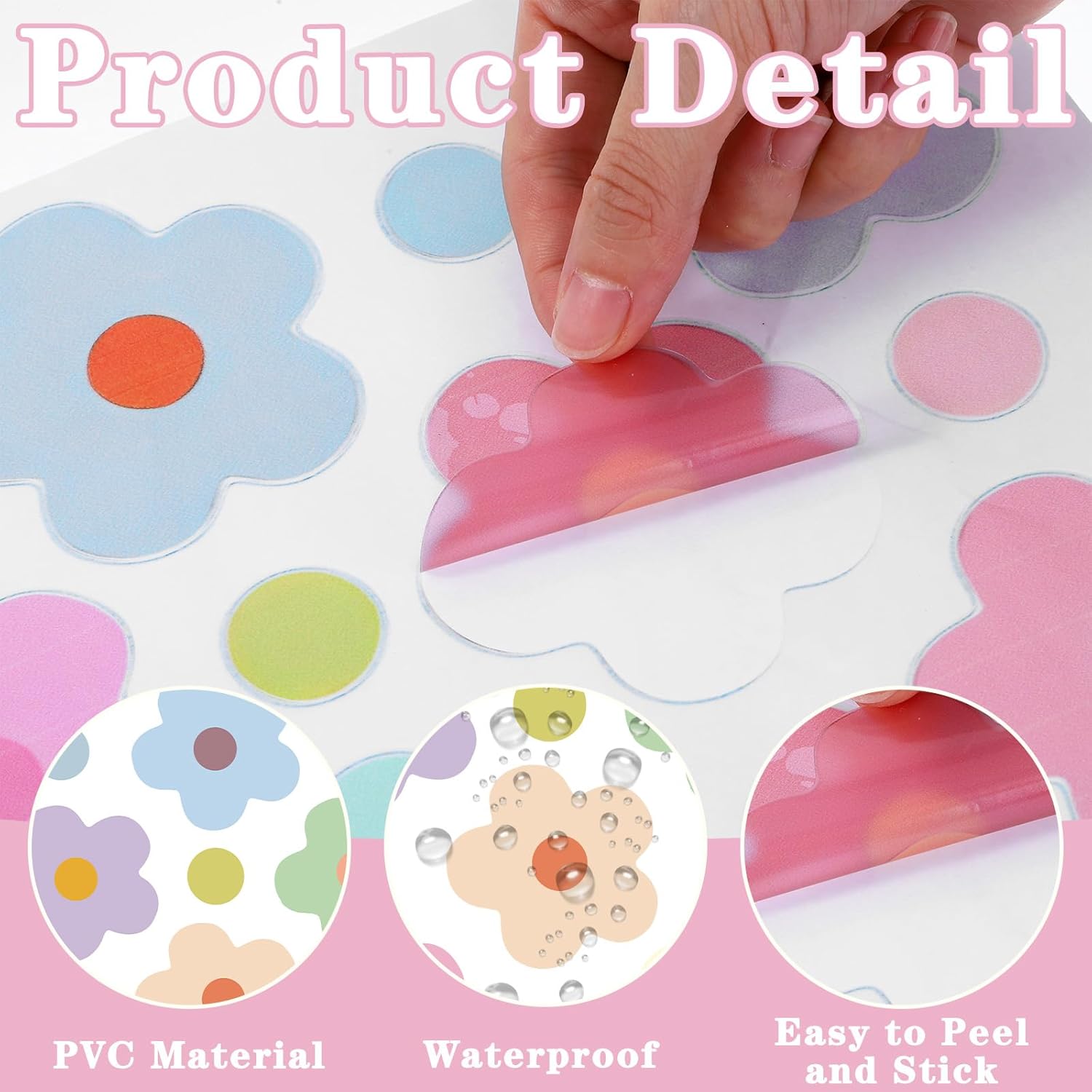 4 Sheets Flower Bike Stickers, Waterproof Wall Decals Colorful Daisy Cute Y2k Stickers for Home Car Motorcycle Bus Helmet Scooter Window Journal Planner Laptop — image 2