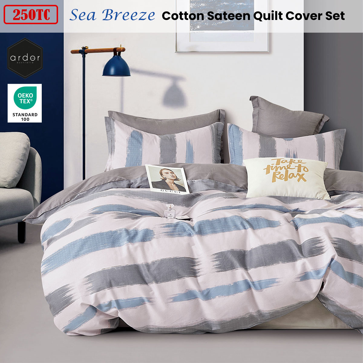 Ardor 250TC Sea Breeze Cotton Sateen Quilt Cover Set Queen — image 2