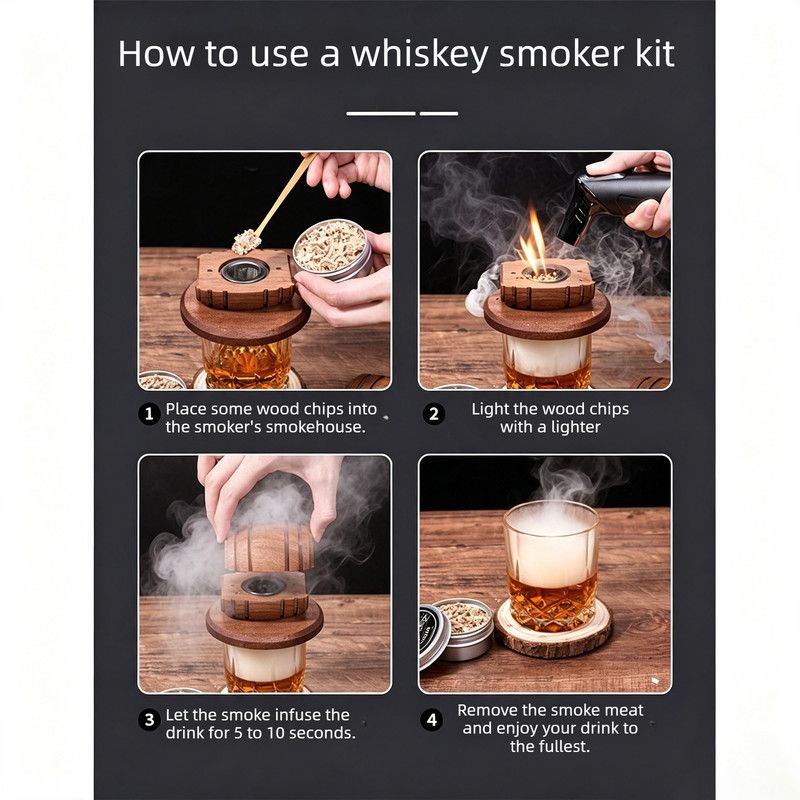 Cocktail Smoker Kit with Wood Chips, Whiskey Drink Smoker Gift Box, Old Fashioned Glasses, Spherical Ice Molds, Complete Home Bar Accessory Set — image 5