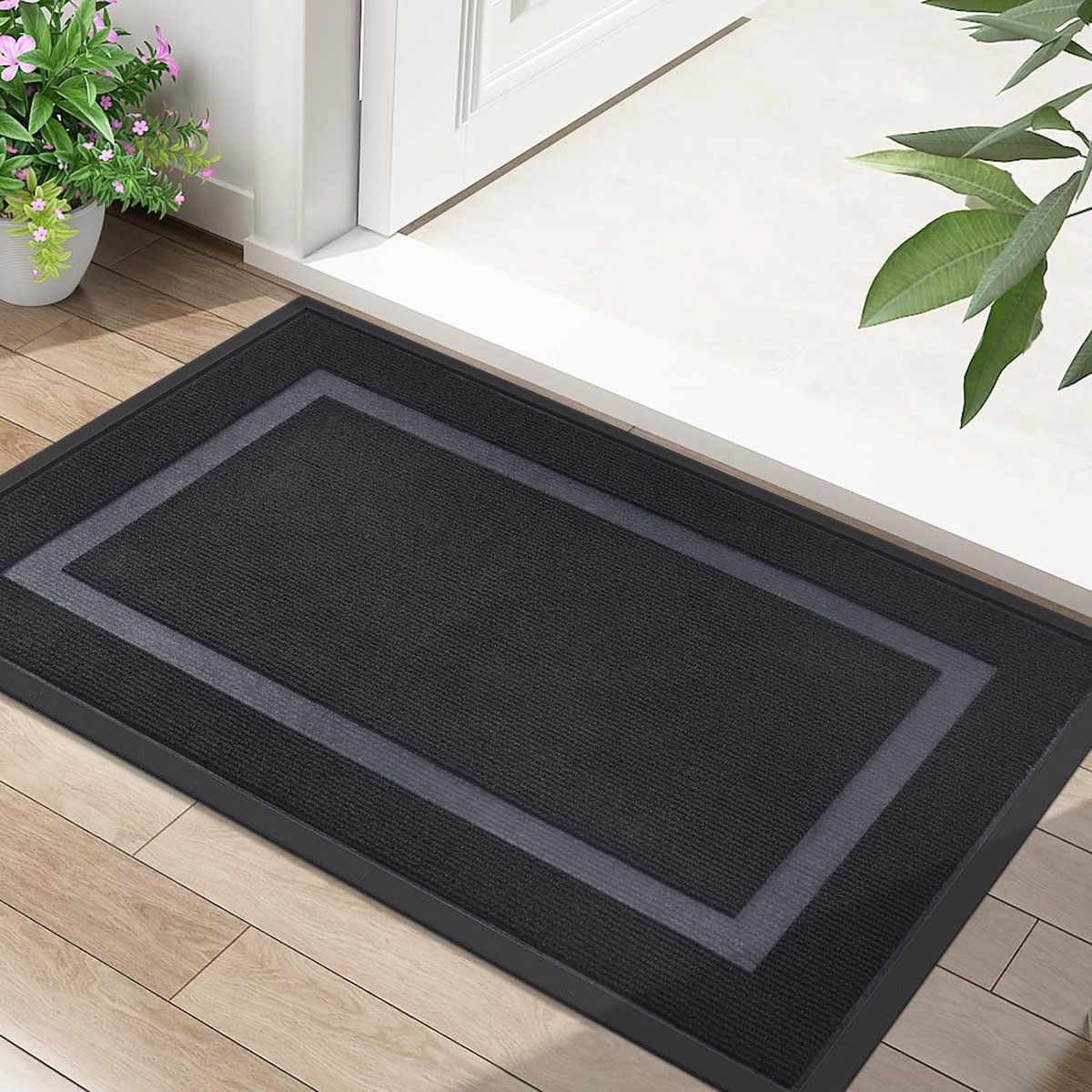 Indoor Outdoor Doormat, Rubber Non-Slip Entrance Mat for Scraping Mud, Sand and Dust from Shoes, Low Profile, 43 x 75 cm, Black — image 5