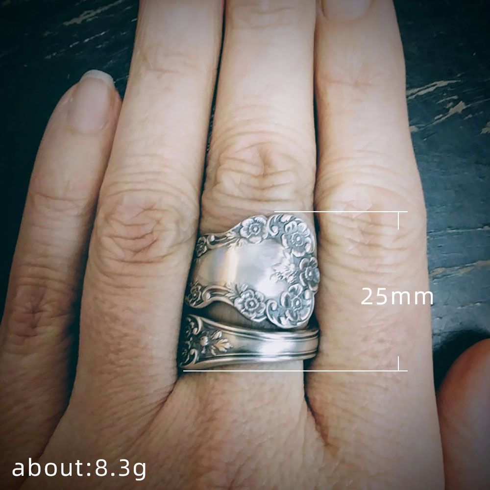 Vintage Camellia Wrap Spoon Ring with Jewelry Box, Adjustable Floral Petal Statement Open Bands for Women Men Promise Wedding Engagement Statement, Silver โ image 5