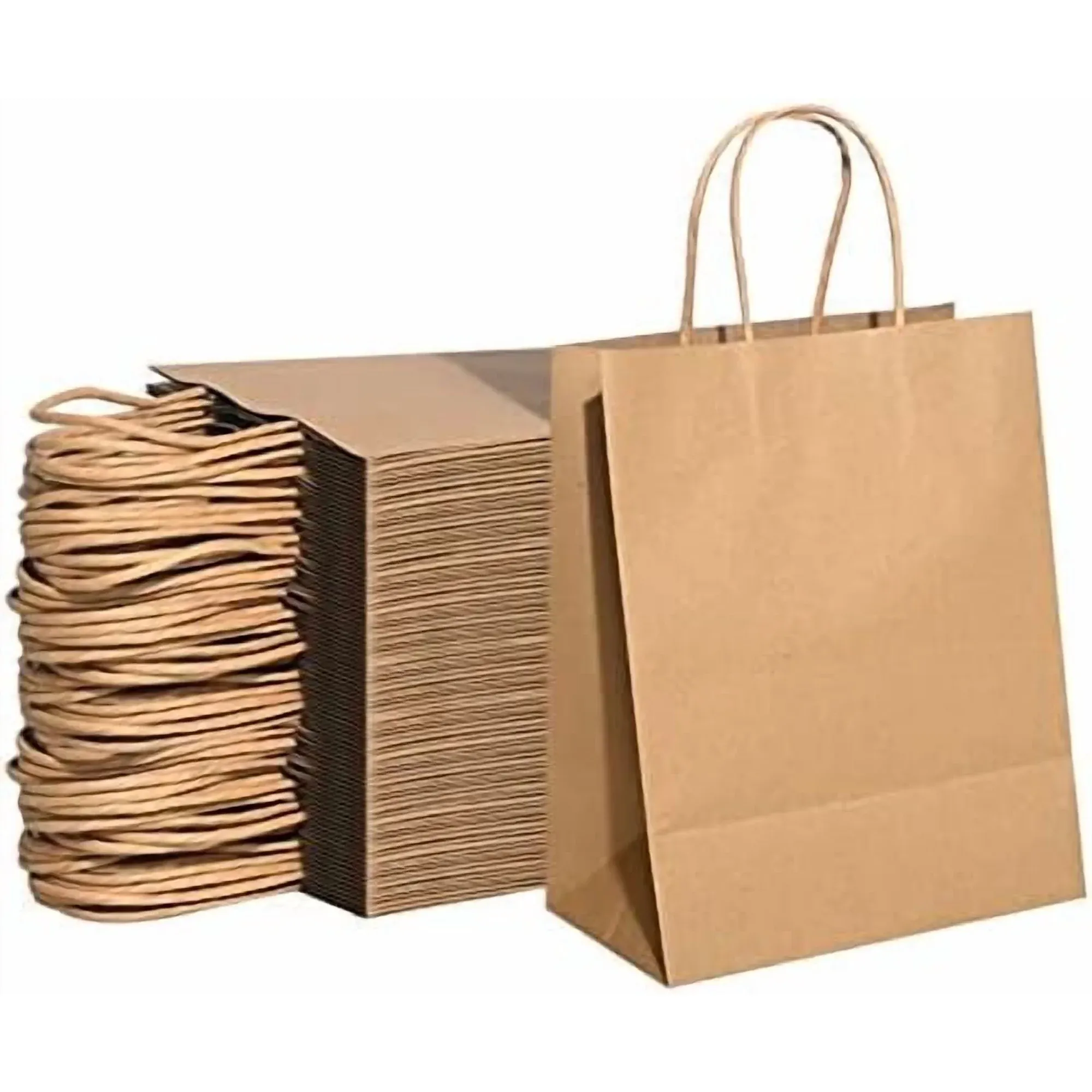 100 Pcs Brown Kraft Gift Bags With Handles, Medium Paper Bags for Craft Shopping Business Party Favor Retail Grocery, 5.91* 3.15 * 8.27in โ image 5