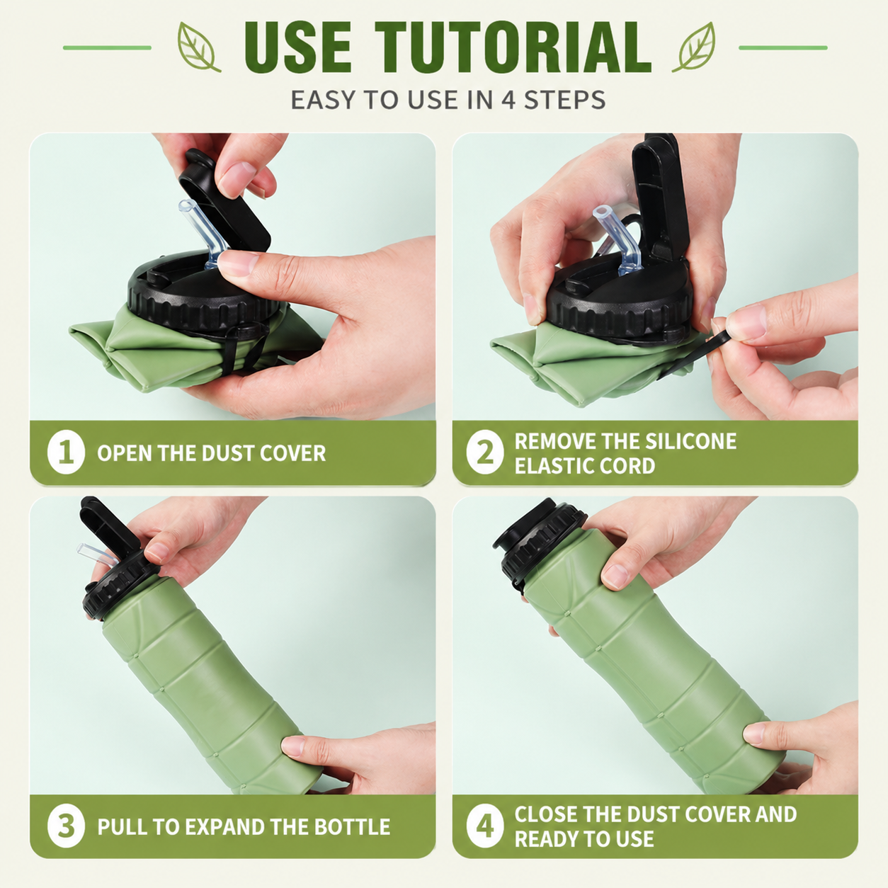 Gray Collapsible Silicone Water Bottle - 650ml Foldable Travel Bottle with Straw Lid, Food Grade Silicone Hiking Flask, Leak Resistant Portable Water Bottle — image 4