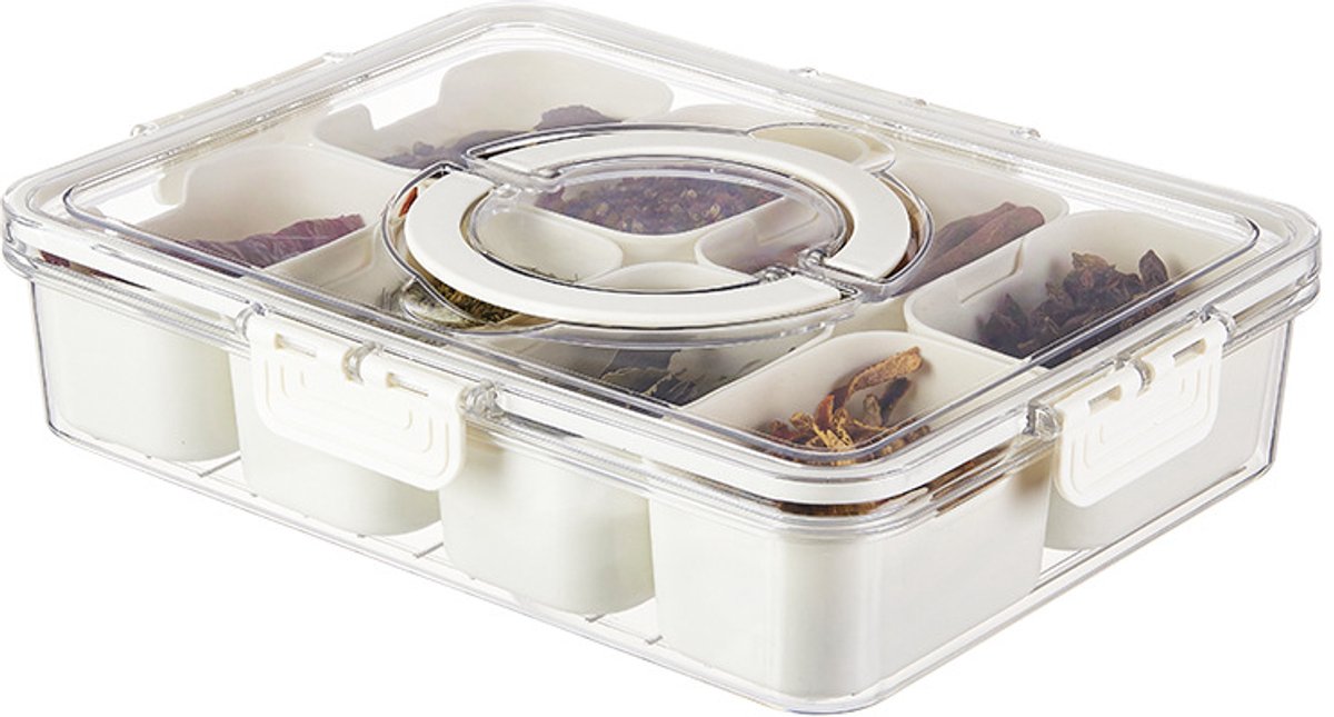 Snack Boxes - Divided trays with lids and handles - Transparent snack boxes for fruit, snacks, sweets and nuts - Ideal for parties and picnics (pack