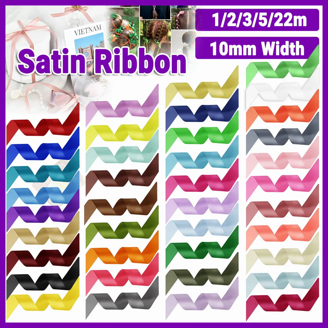10mm Width Satin Hair Ribbon Wedding Party Decoration Gift Banquet 22m - Coffee — image 2