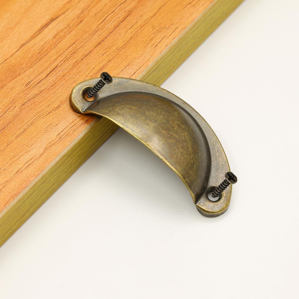 Antique Cabinet Cup Handles, 12 PCS Brass Drawer Pulls Vintage Shell Shape Knobs for Dresser Cupboard Kitchen — image 4