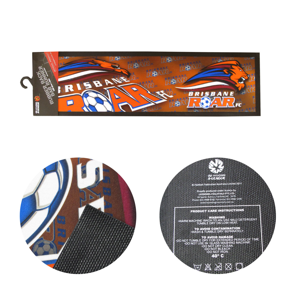 A-League Brisbane Roar Rubber Back Bar Runner 25 × 89 cm