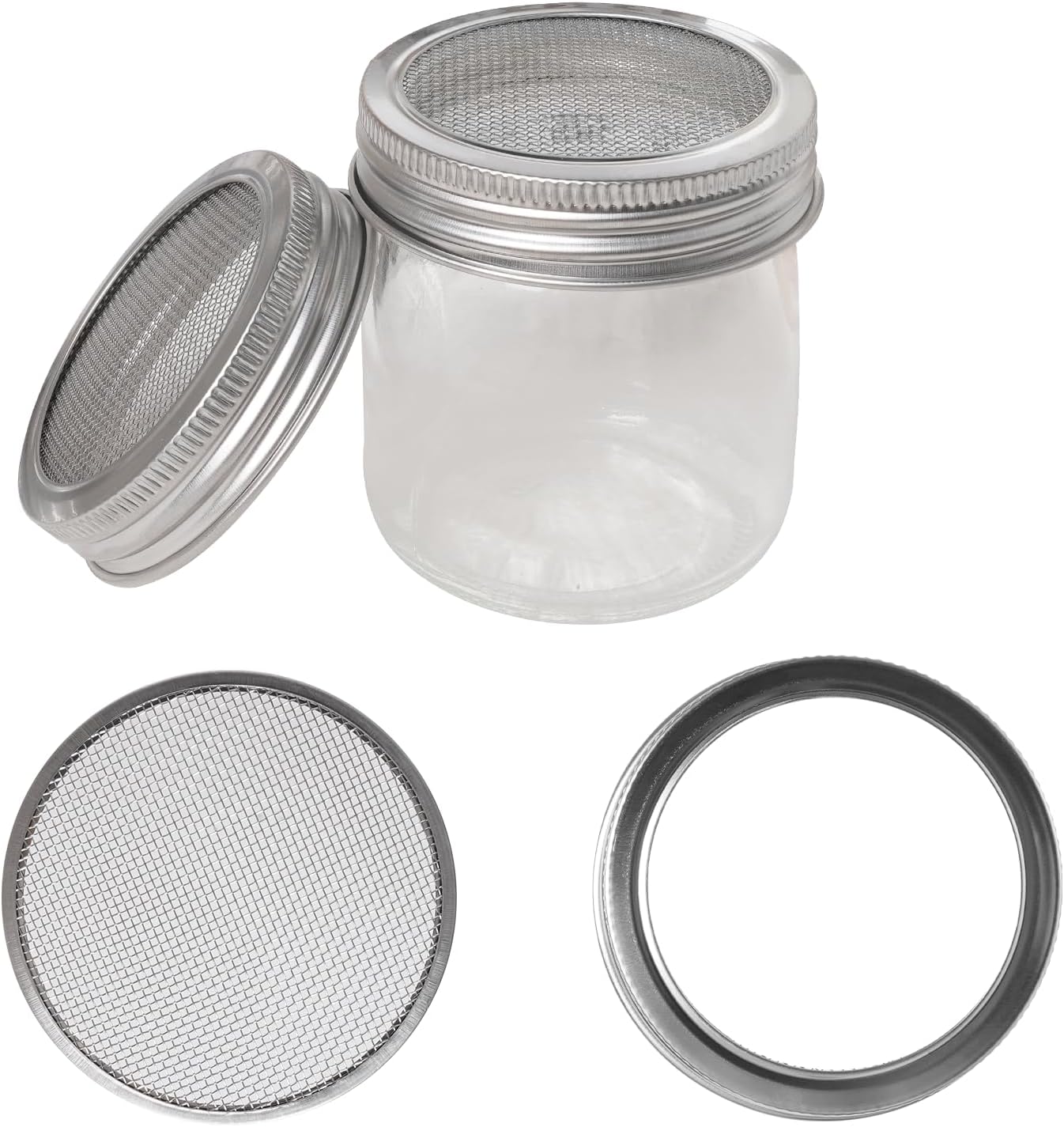 4 Pack Mesh Strainer Jar Stainless Steel Sprouting Jars Mason Wide Mouth Canning Lids for Growing Bean, Seeds and Salad(70MM) — image 5