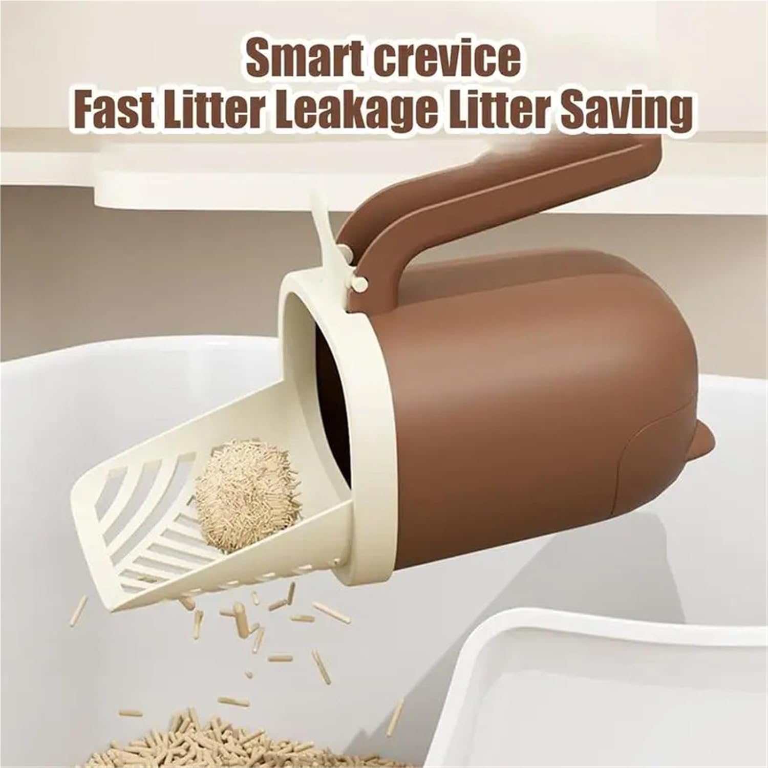 Cat Litter Scoop with Storage Holder and Built-In Bag Dispenser, Large Capacity Deep Shovel for Easy Litter Box Cleaning, Brown — image 3