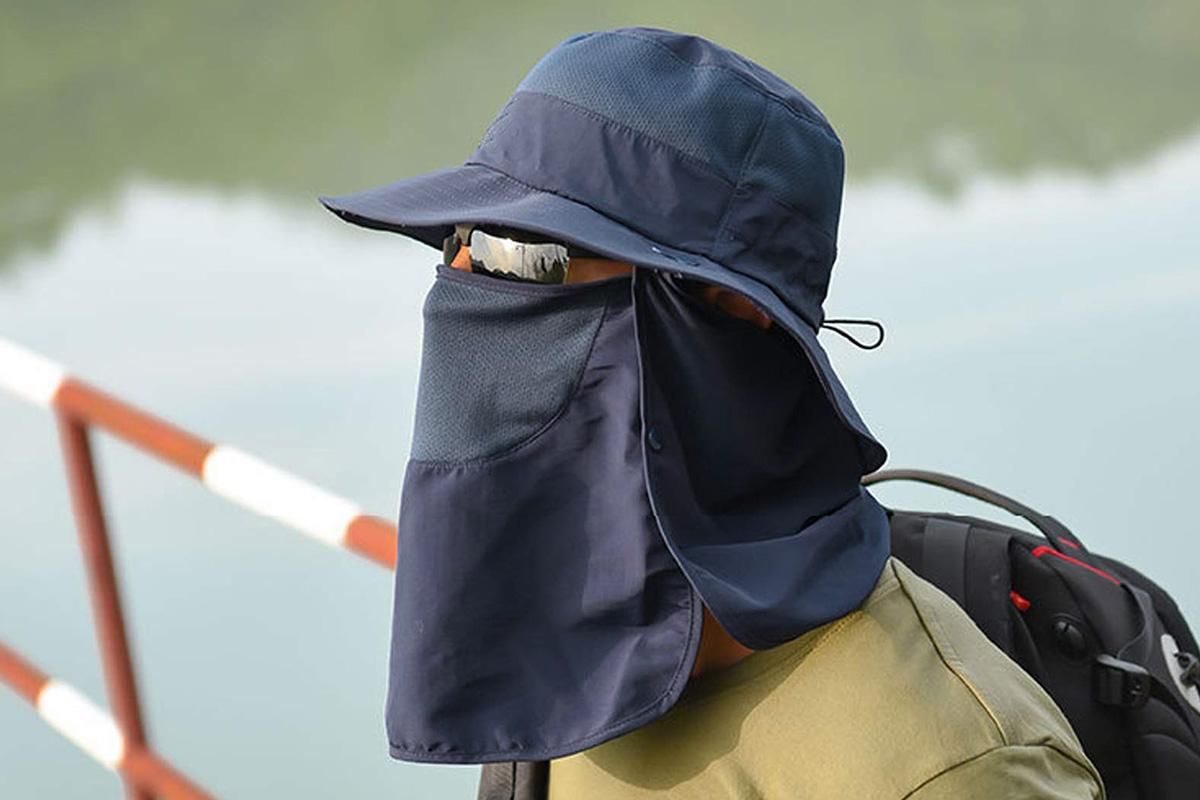 Outdoor Sun Protection Fishing Cap Wide Brim Hat With Neck Flap And Face Cover - Navy Blue — image 4
