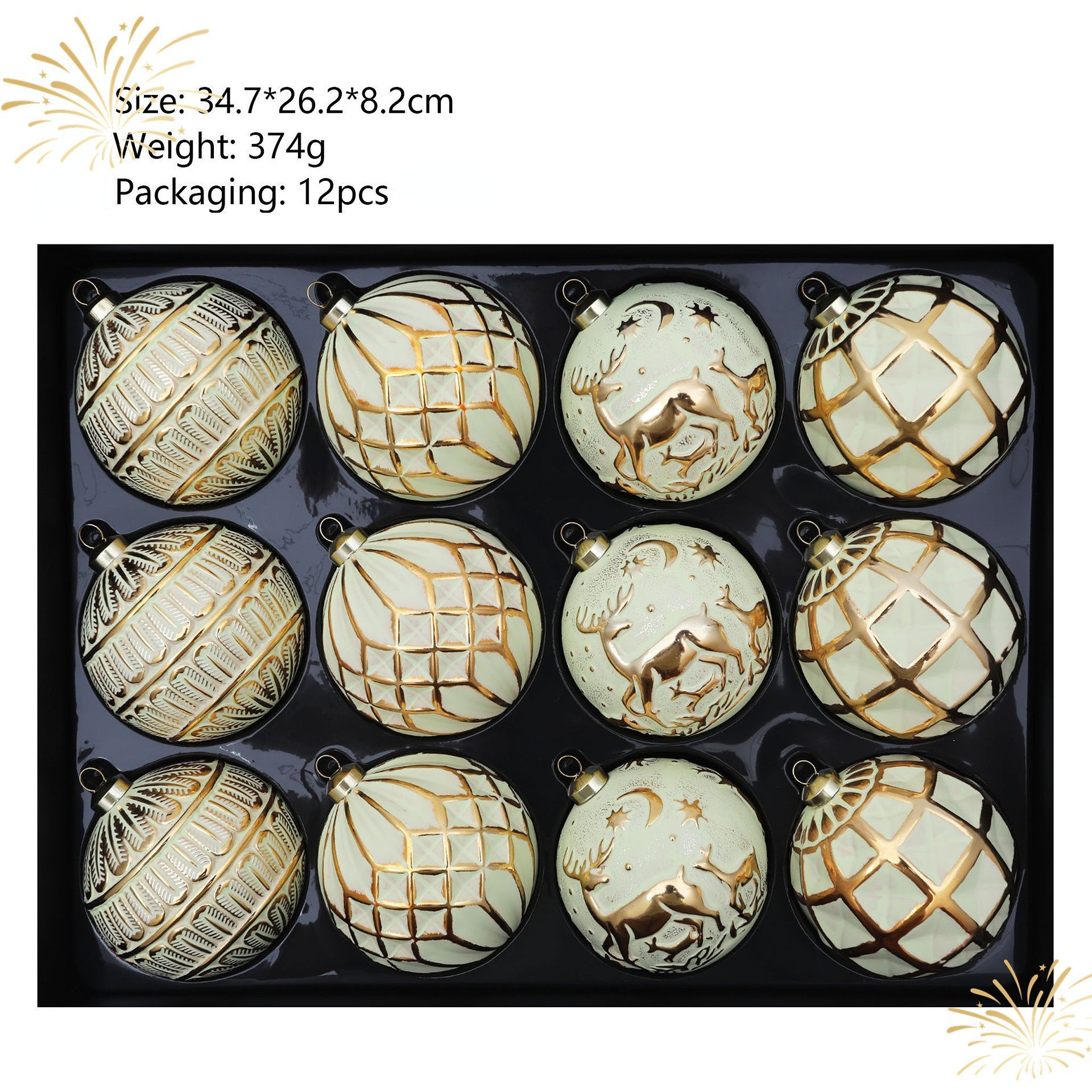 12-Piece Dopamine Christmas Ball Gift Set: 8cm polystyrene, shatterproof and durable, macaron-colored with painted gold foil textures, light luxury and