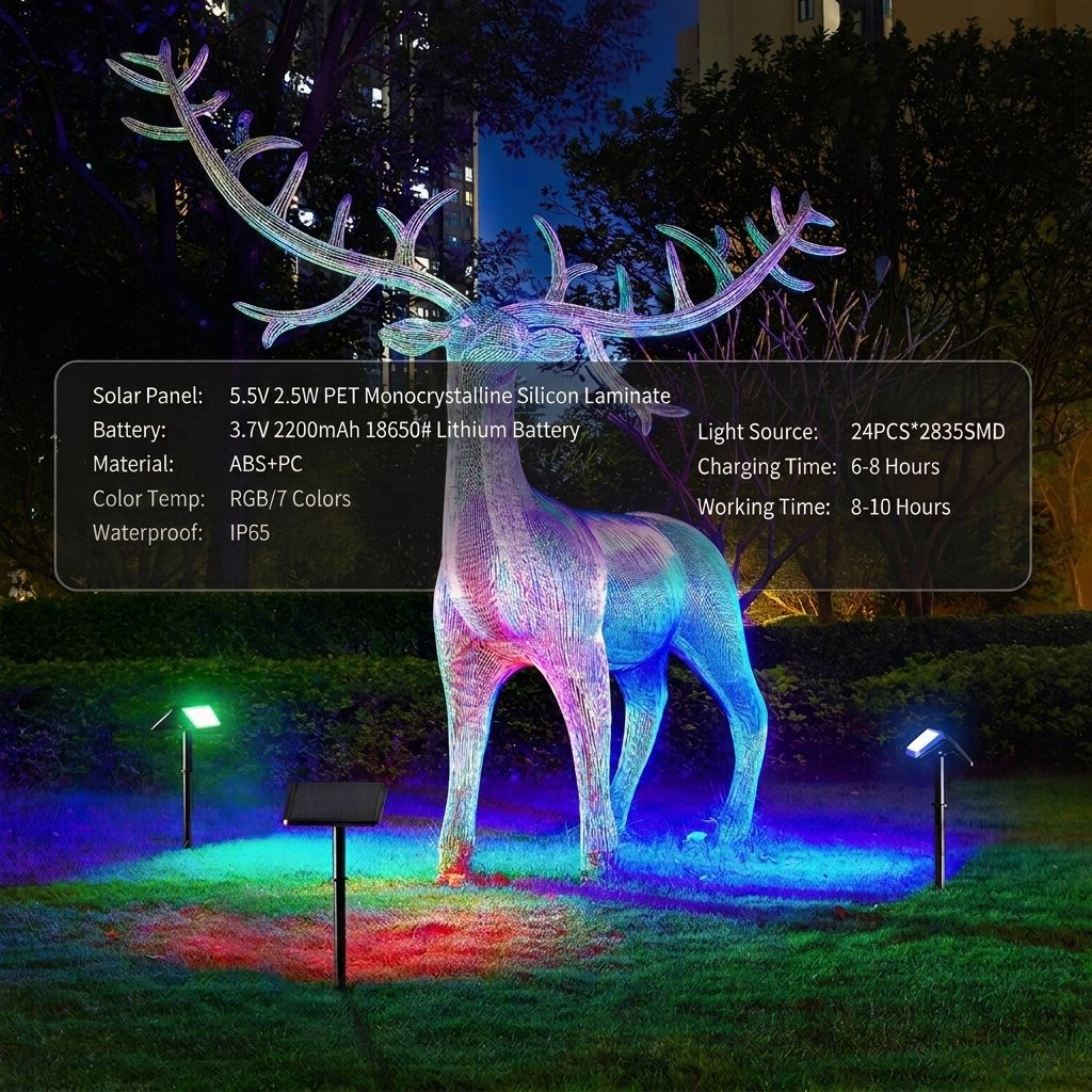 Solar Powered Outdoor RGB Landscape Spotlight with 7 Fixed Colors and Auto On/Off, IP65 Waterproof Multi-Color Accent Light for Garden, Pathway — image 3