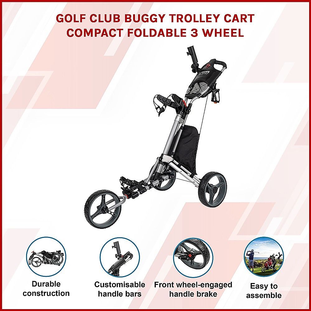 Golf Club Buggy Trolley Cart Compact Foldable 3 Wheel โ image 3