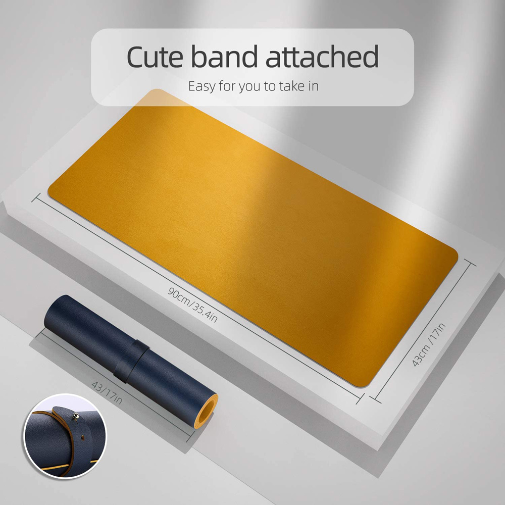 Dark Blue 90cm*45cm Dual Side Office Desk Pad Waterproof PU Leather Computer Mouse Pad — image 3