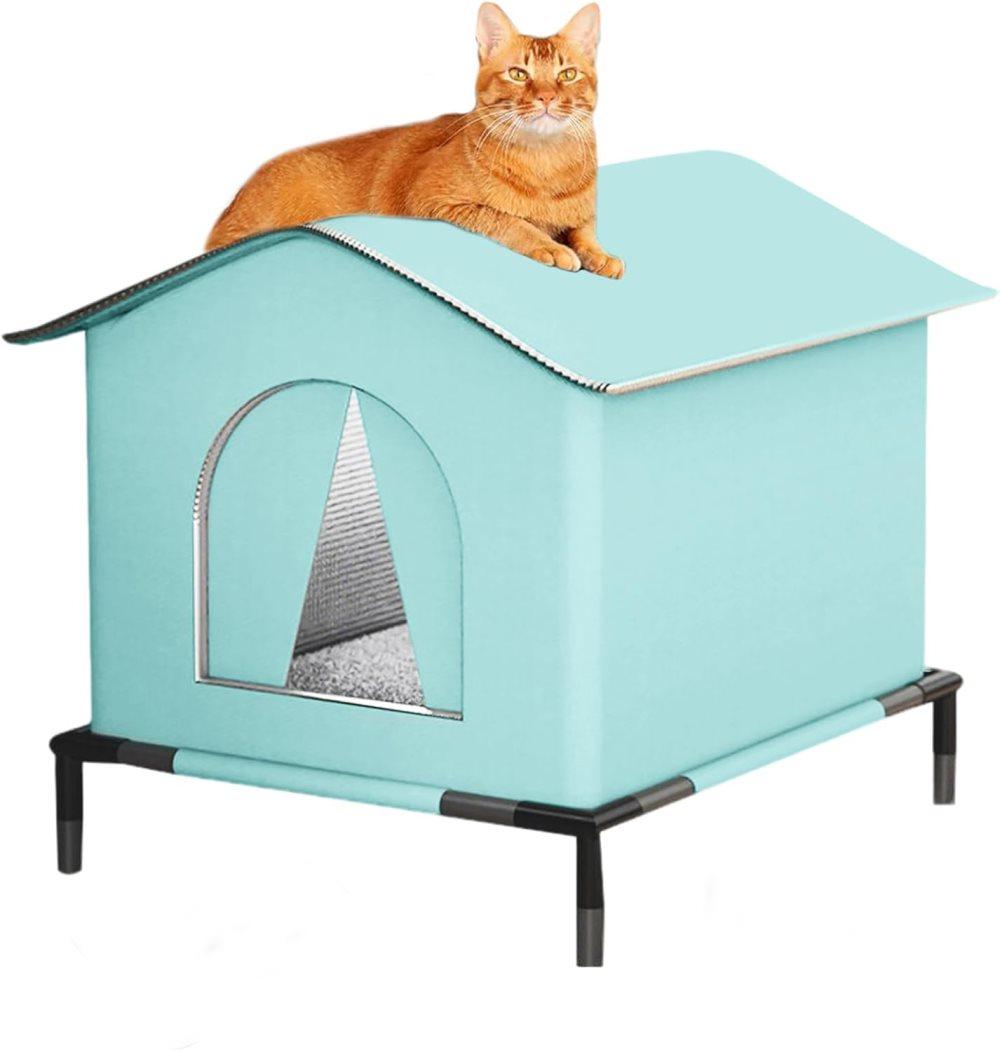 1 Pack Waterproof Insulated Outdoor Cat House for Homeless Cats and Small Animals, 42 x 42cm, Blue — image 2