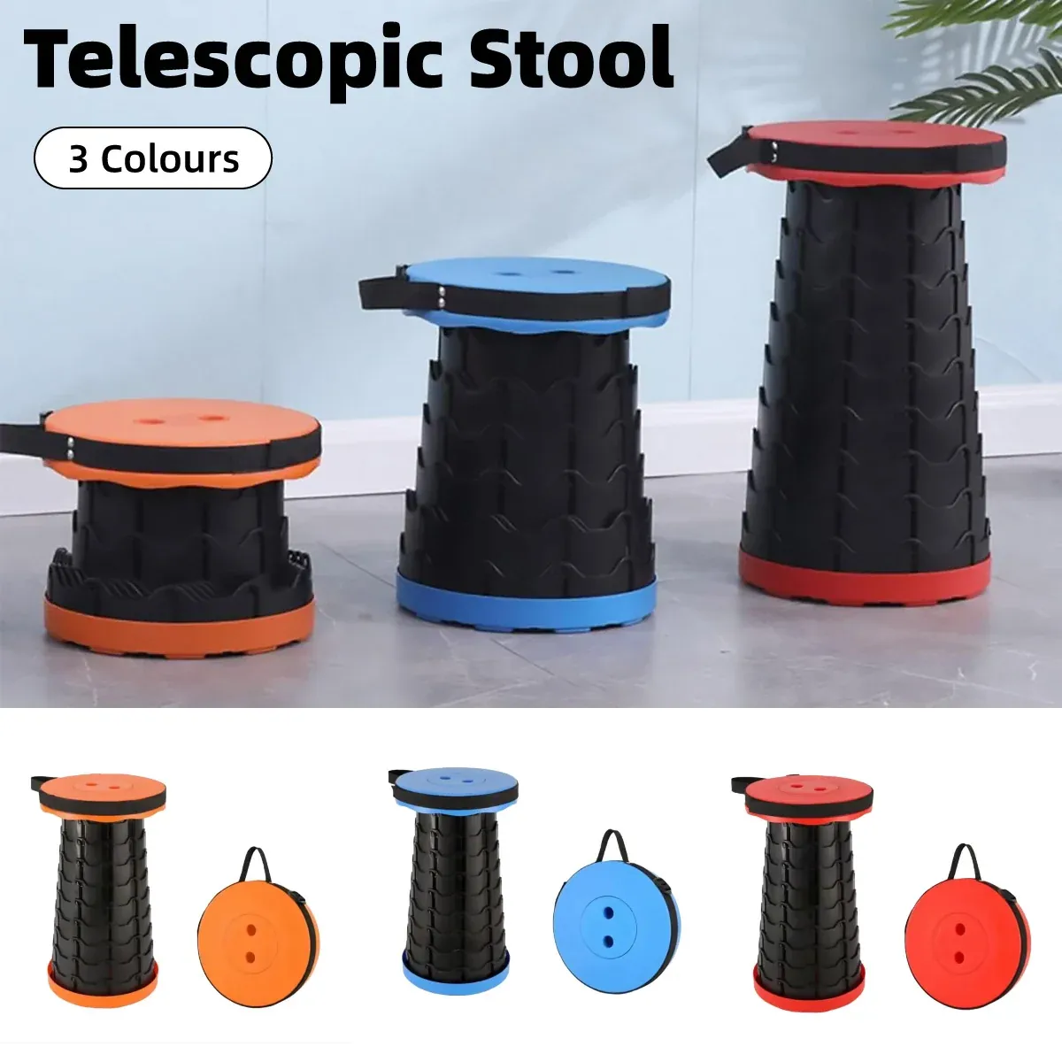 Portable Telescopic Folding Stool Travel Outdoor Seat Compact Retractable Chair - Blue โ image 2