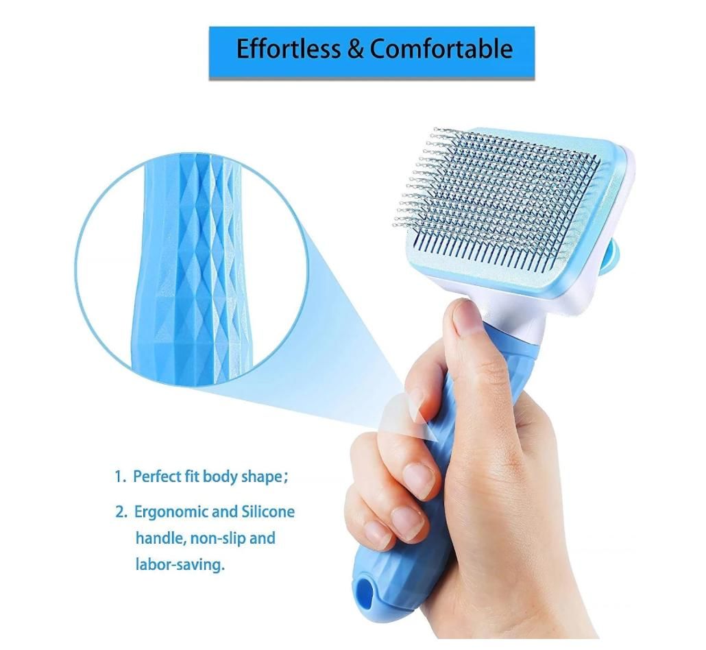 Self-cleaning pet brush, blue, for cats and dogs โ image 4