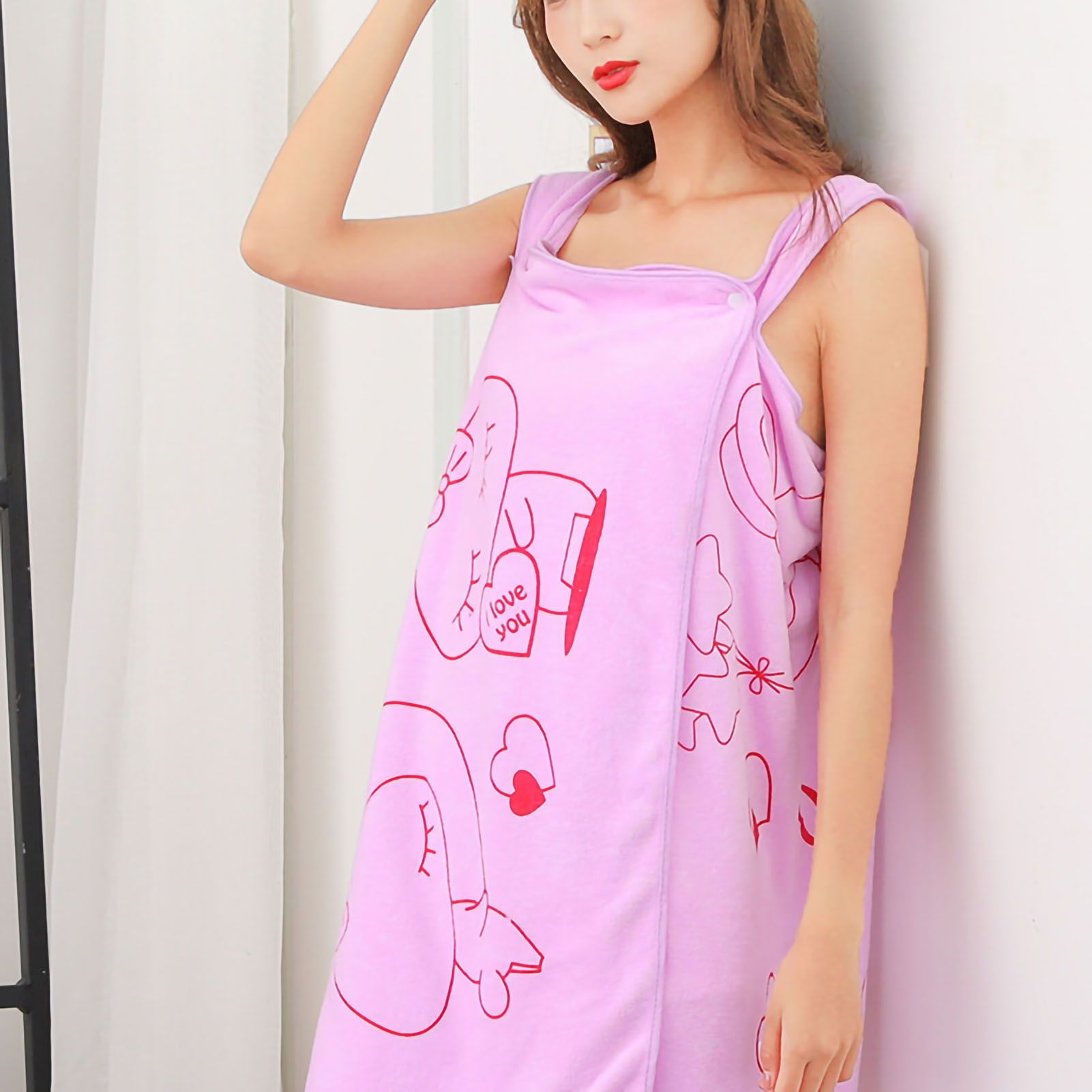 Women Bath Towel Superfine Fiber Wearable Breathable Female Towel Wrap with Straps Edge Cover Bathroom Accessories Light Purple 80x135cm/31.50x53.15in — image 5