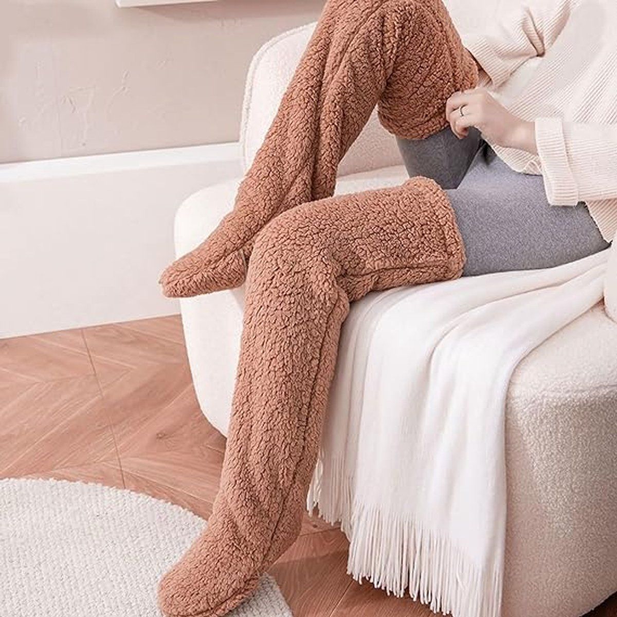 Leg warmers for women, fleece over-the-knee socks, fleece leggings, over-the-knee socks, soft leggings, Travel and Daily Winter Wear — image 4