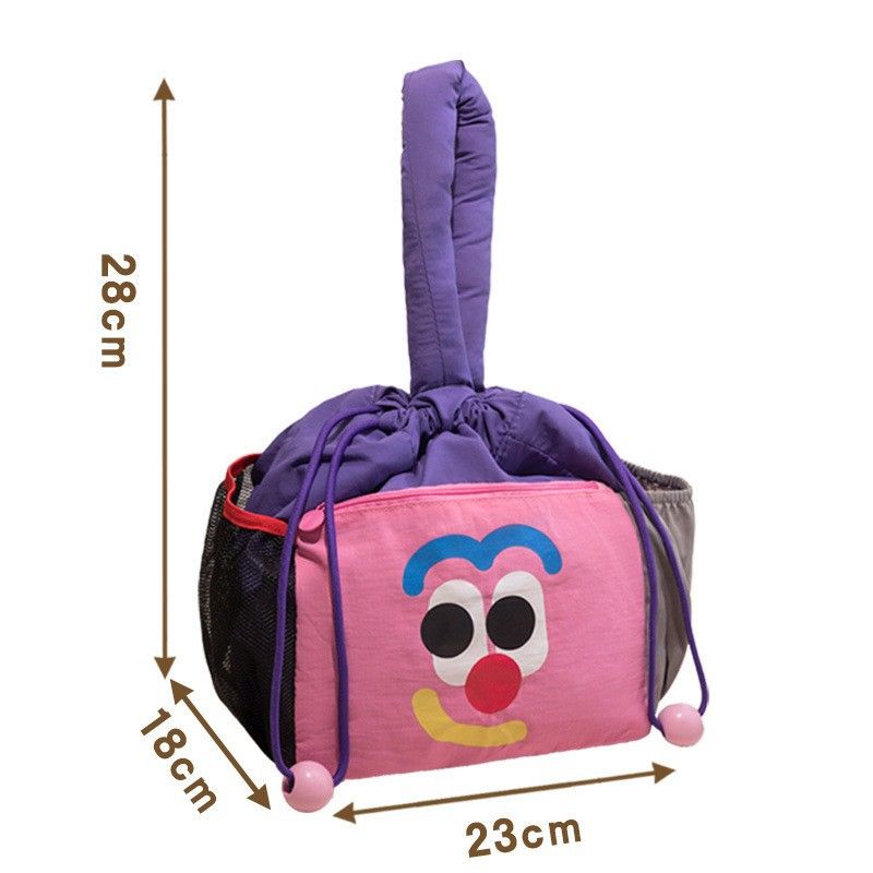 Cartoon Purple Insulated Lunch Bag for Women Men - Portable Drawstring Tote Lunch Box Bag with Multi Pockets & Stainproof Lining for Work, School, Travel &