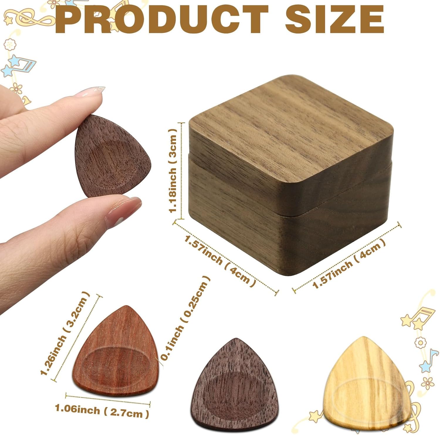 Wood Guitar Picks with Guitar Pick Box, Personalized Guitar Picks Holder, Guitar Pick Case Storage for Boyfriend Coworker Son Husband, Guitar and Bass — image 3